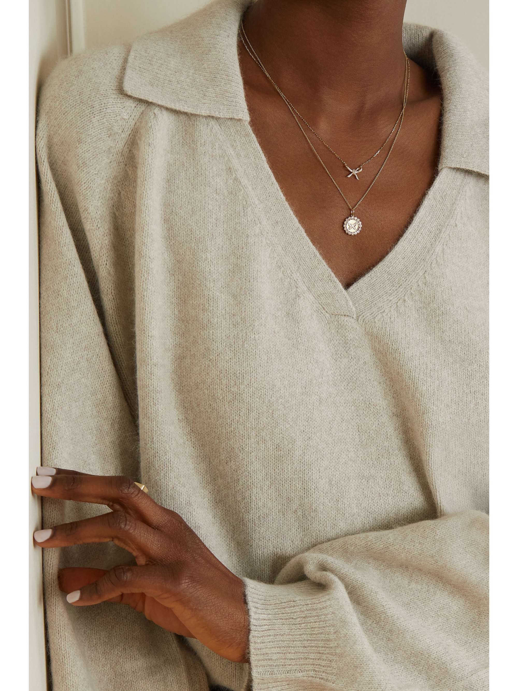 SYDNEY EVAN Bow 14-karat gold diamond necklace