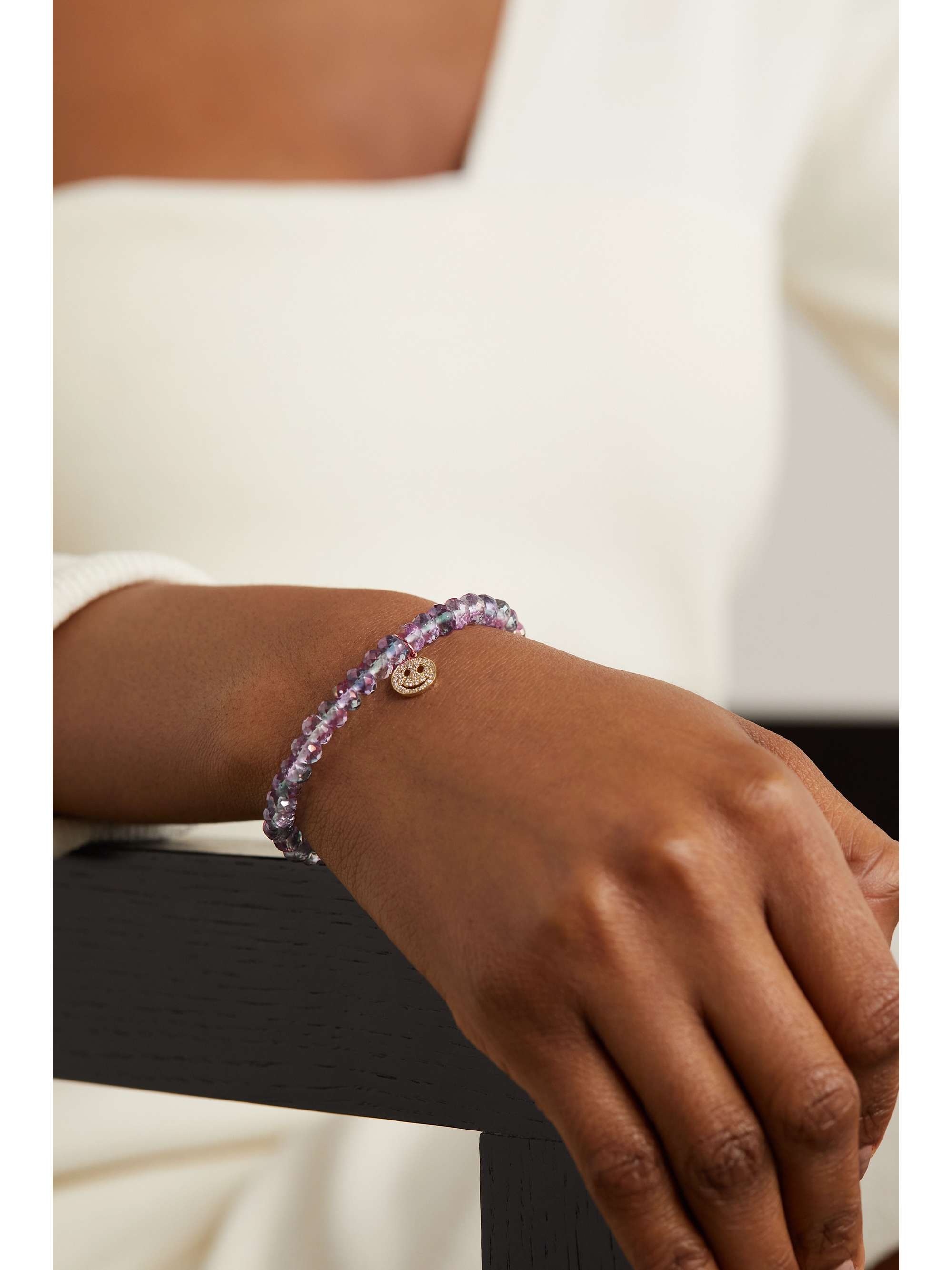 SYDNEY EVAN Small Om 14-karat gold, labradorite and diamond bracelet