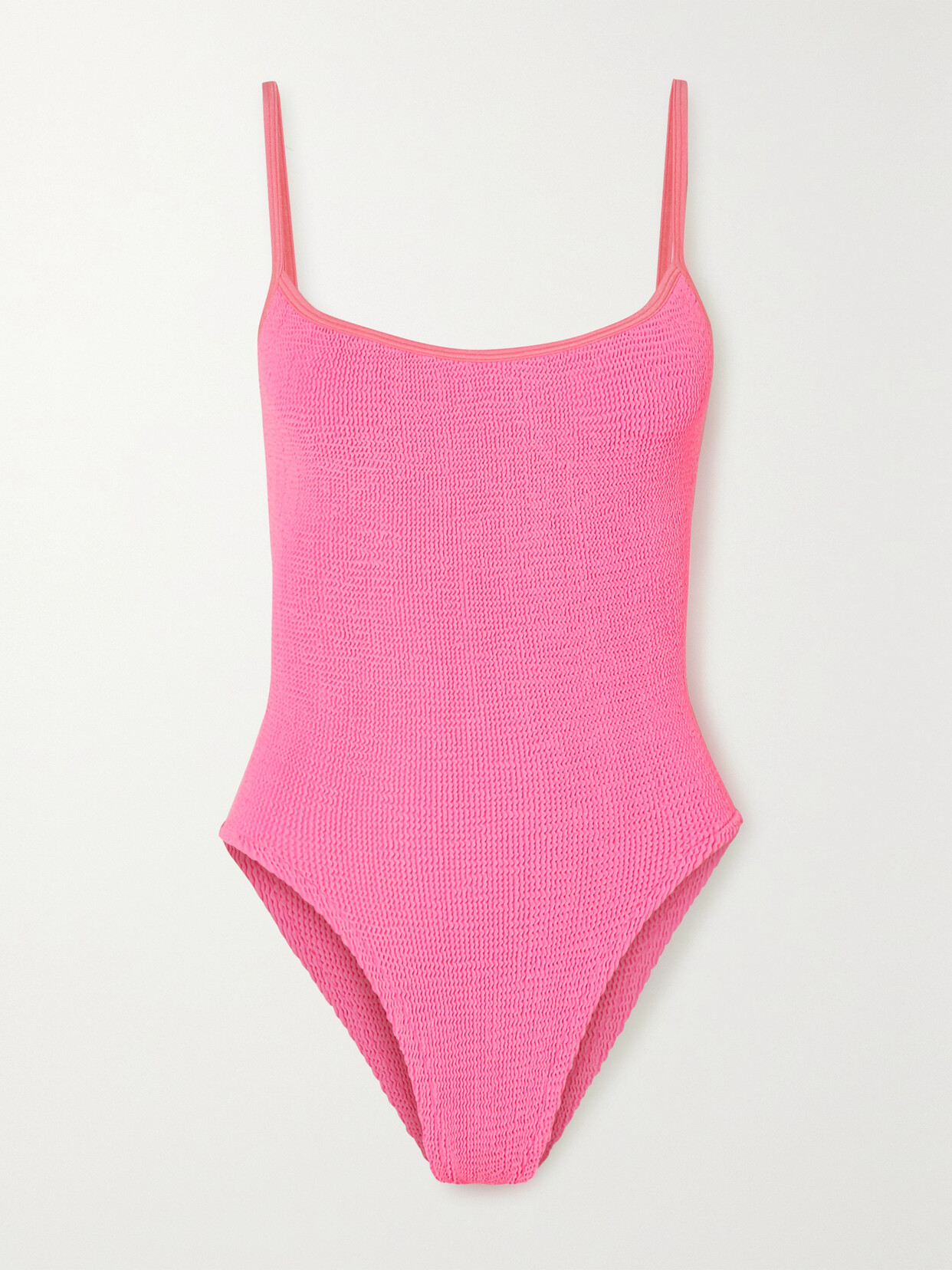 Shop Hunza G + Net Sustain Pamela Seersucker Swimsuit In Bright Pink