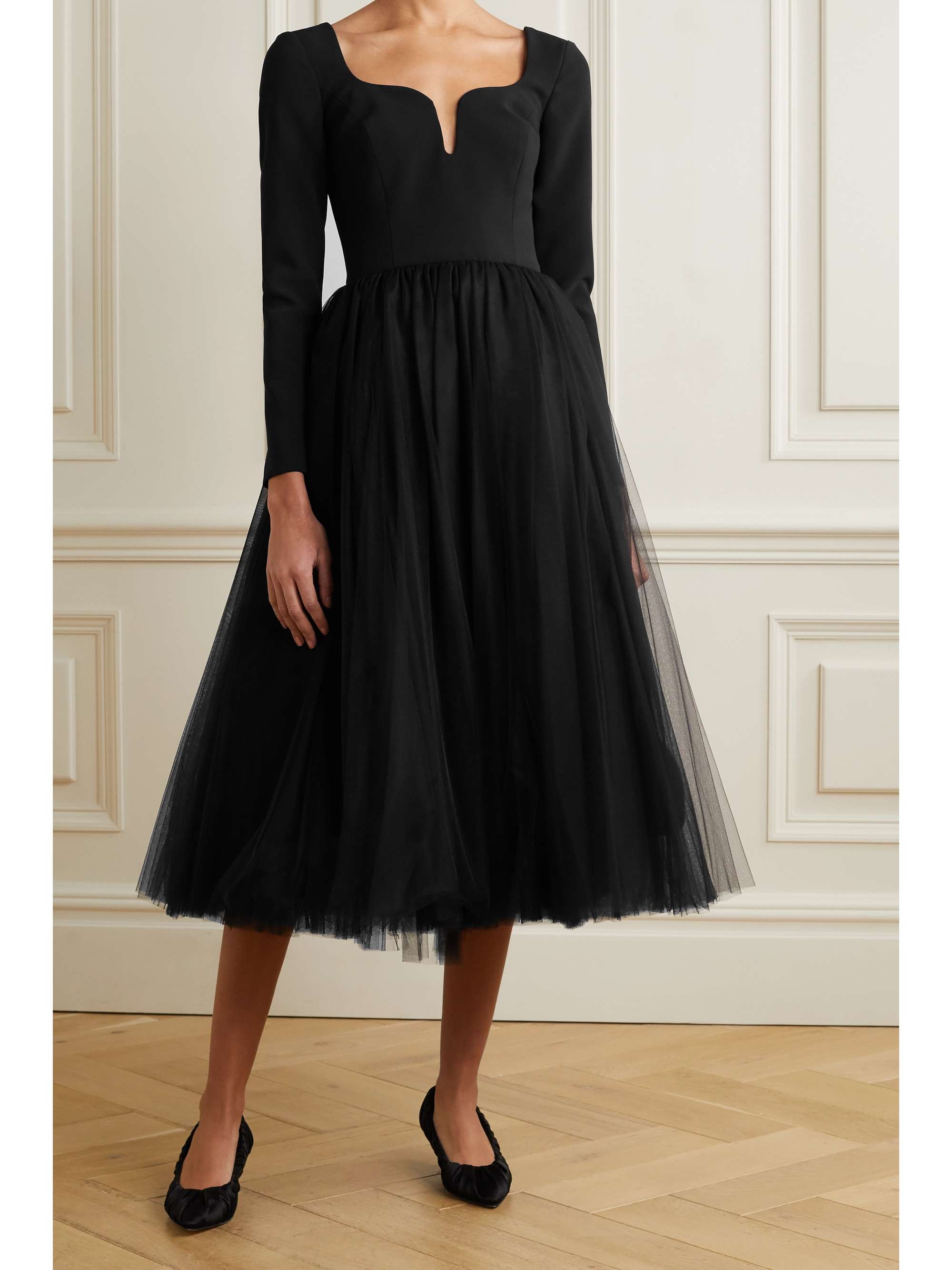 tulle midi dress black