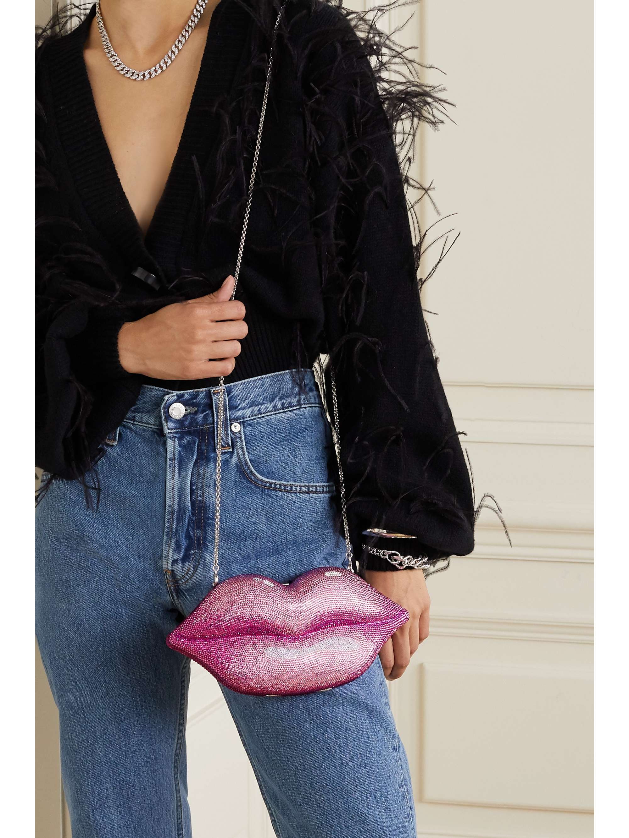 JUDITH LEIBER COUTURE Hot Lips crystal-embellished silver-tone clutch