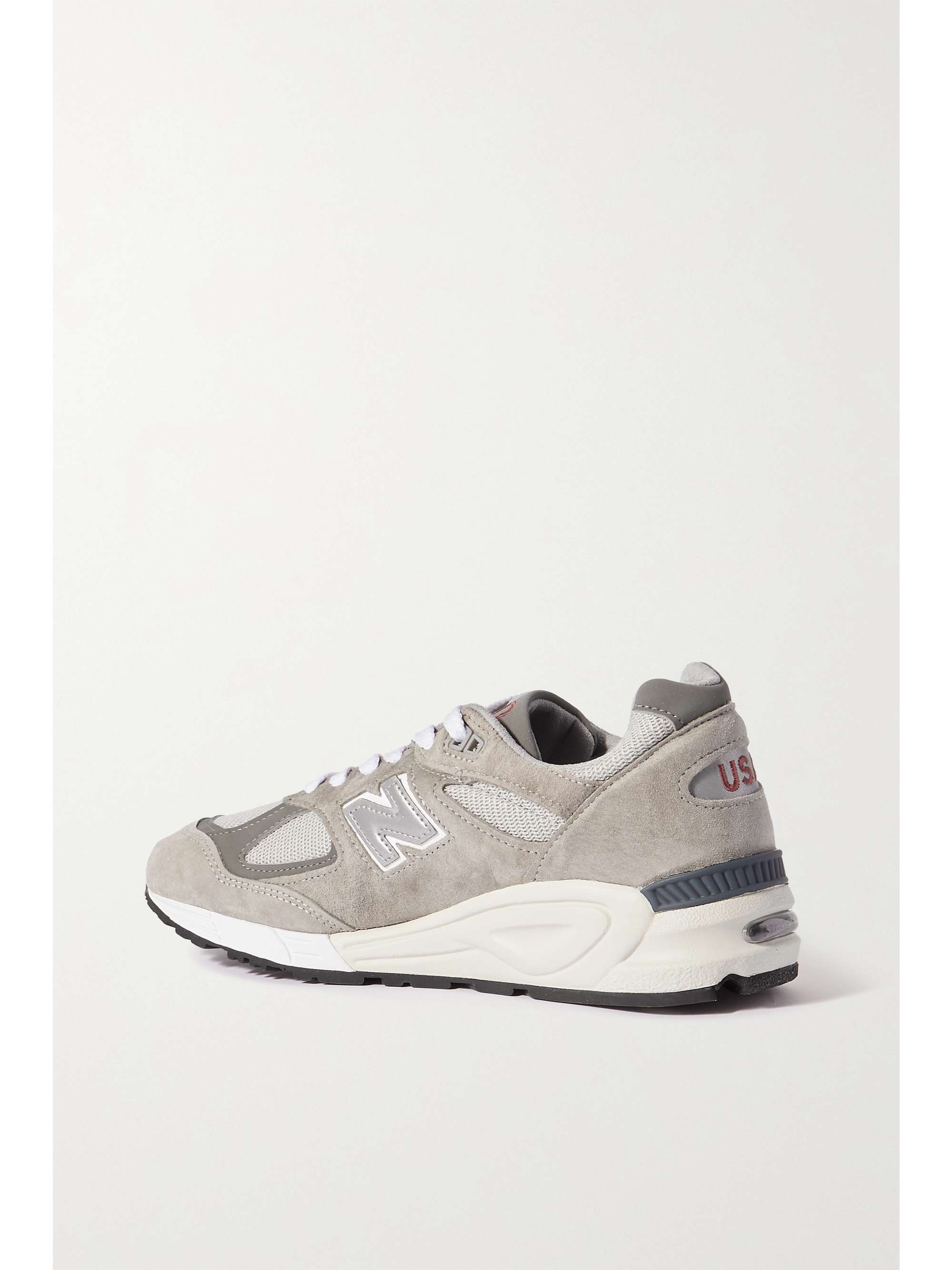 NEW BALANCE M990vs2 embroidered suede, mesh and leather sneakers