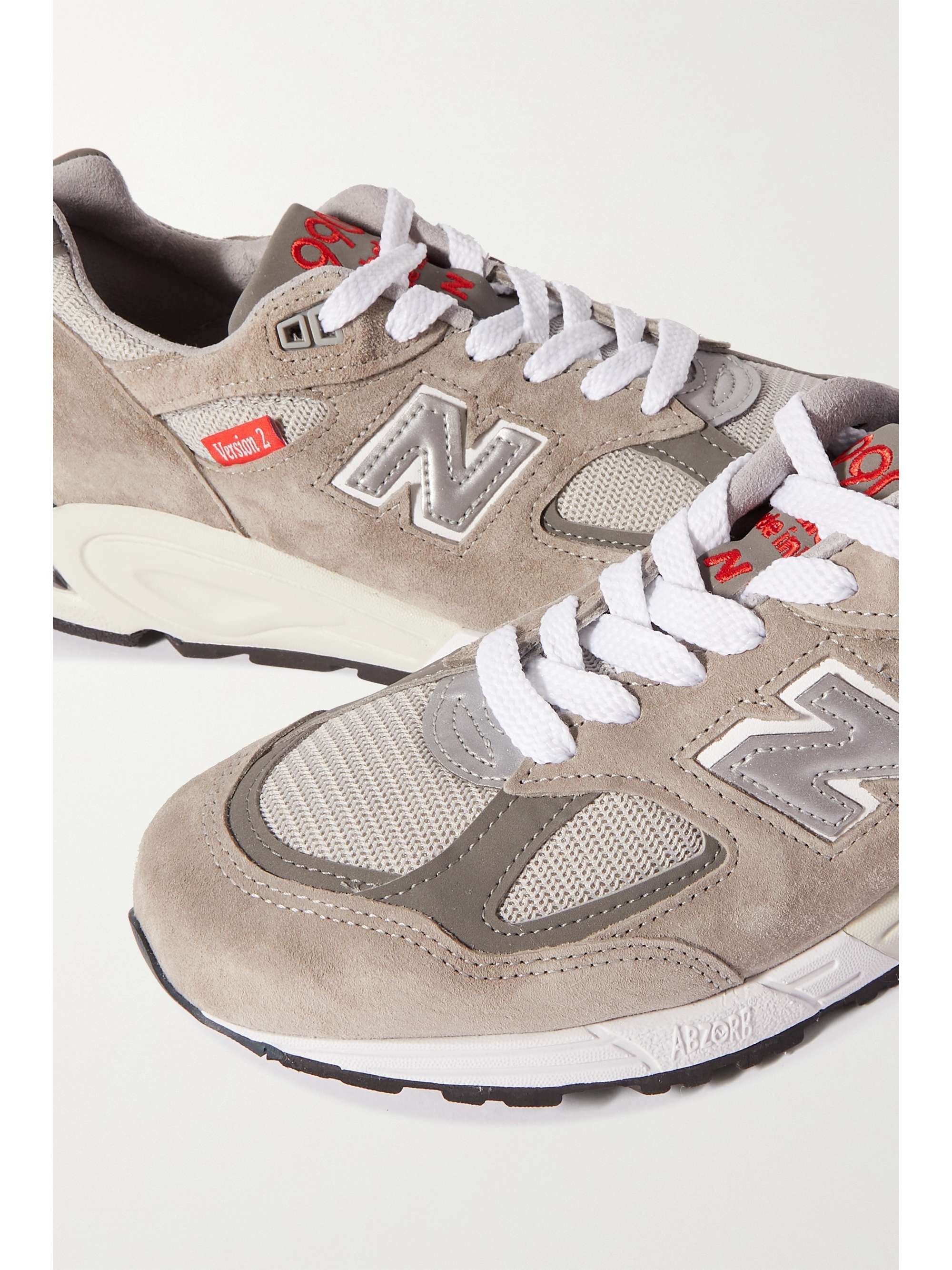NEW BALANCE M990vs2 embroidered suede, mesh and leather sneakers