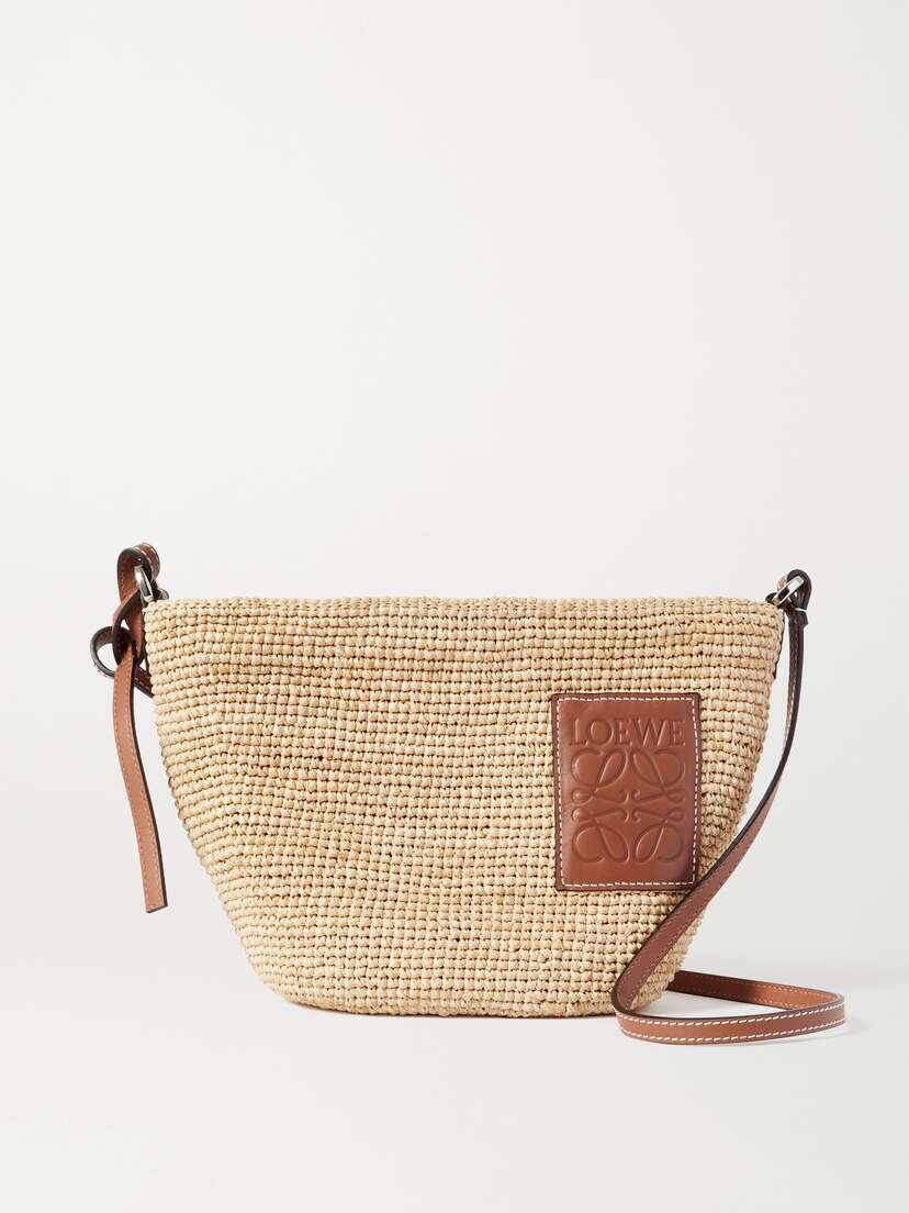 Loewe + Paula's Ibiza Pochette Leather-trimmed Woven Raffia Shoulder Bag