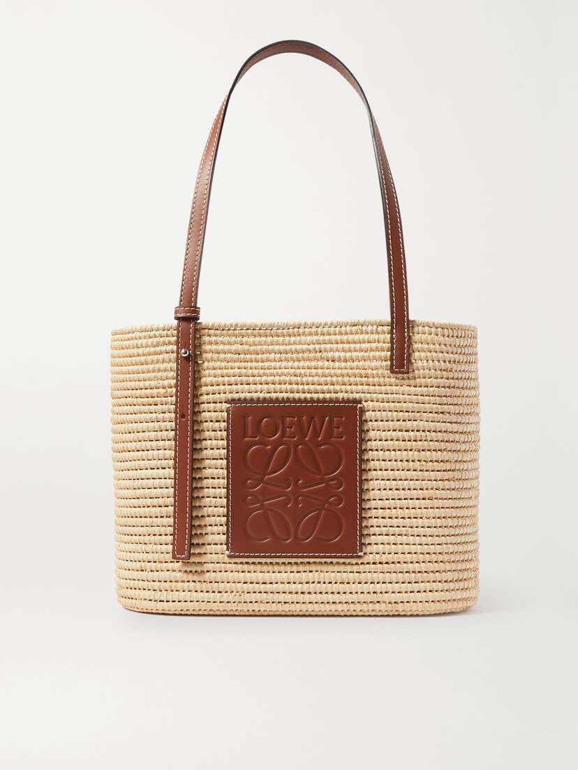 Loewe + Paula's Ibiza Small Leather-trimmed Woven Raffia Tote