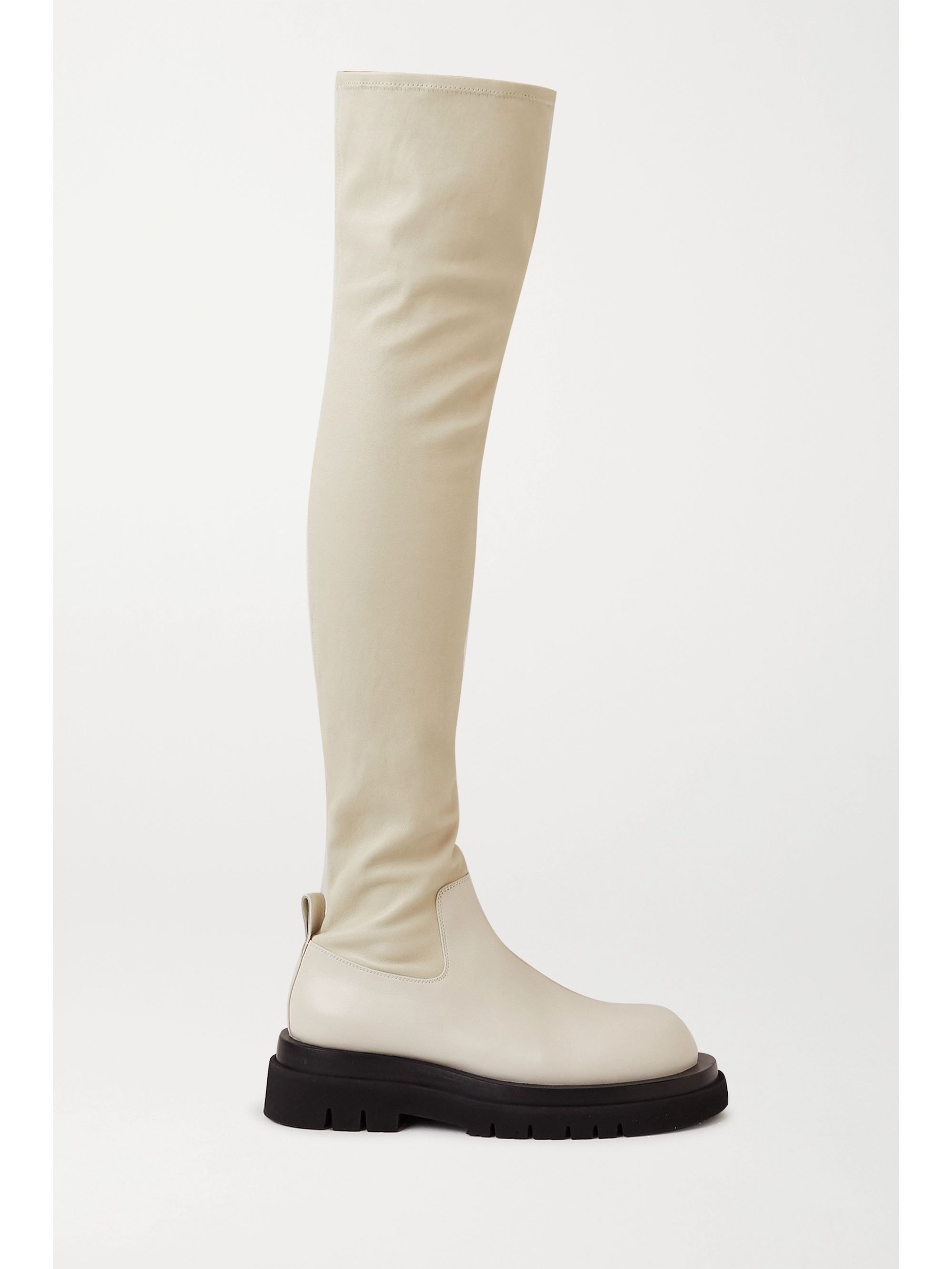 cream leather boots knee high