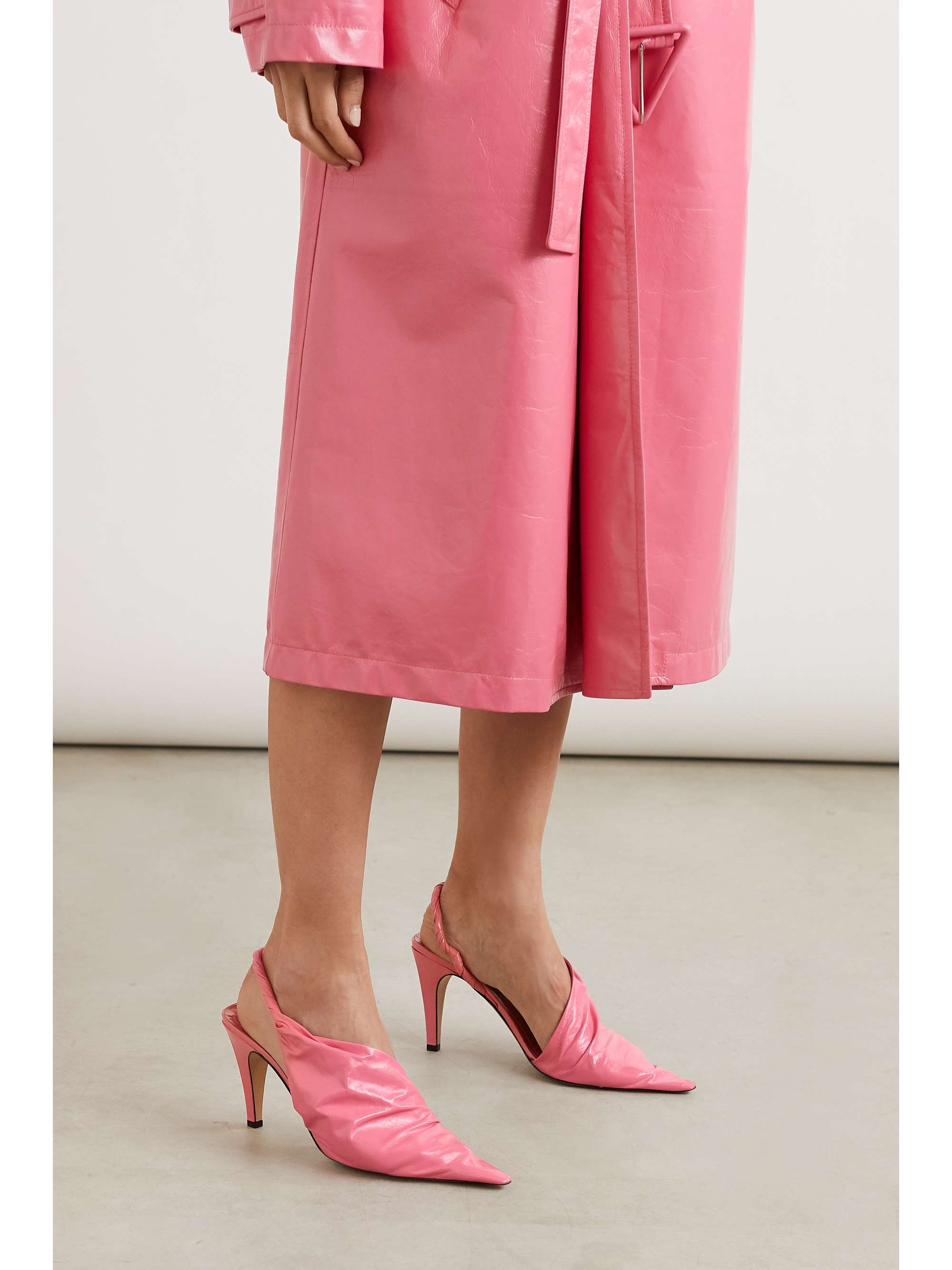 Pink Crinkled Glossed Leather Slingback Pumps Bottega Veneta Net A Porter