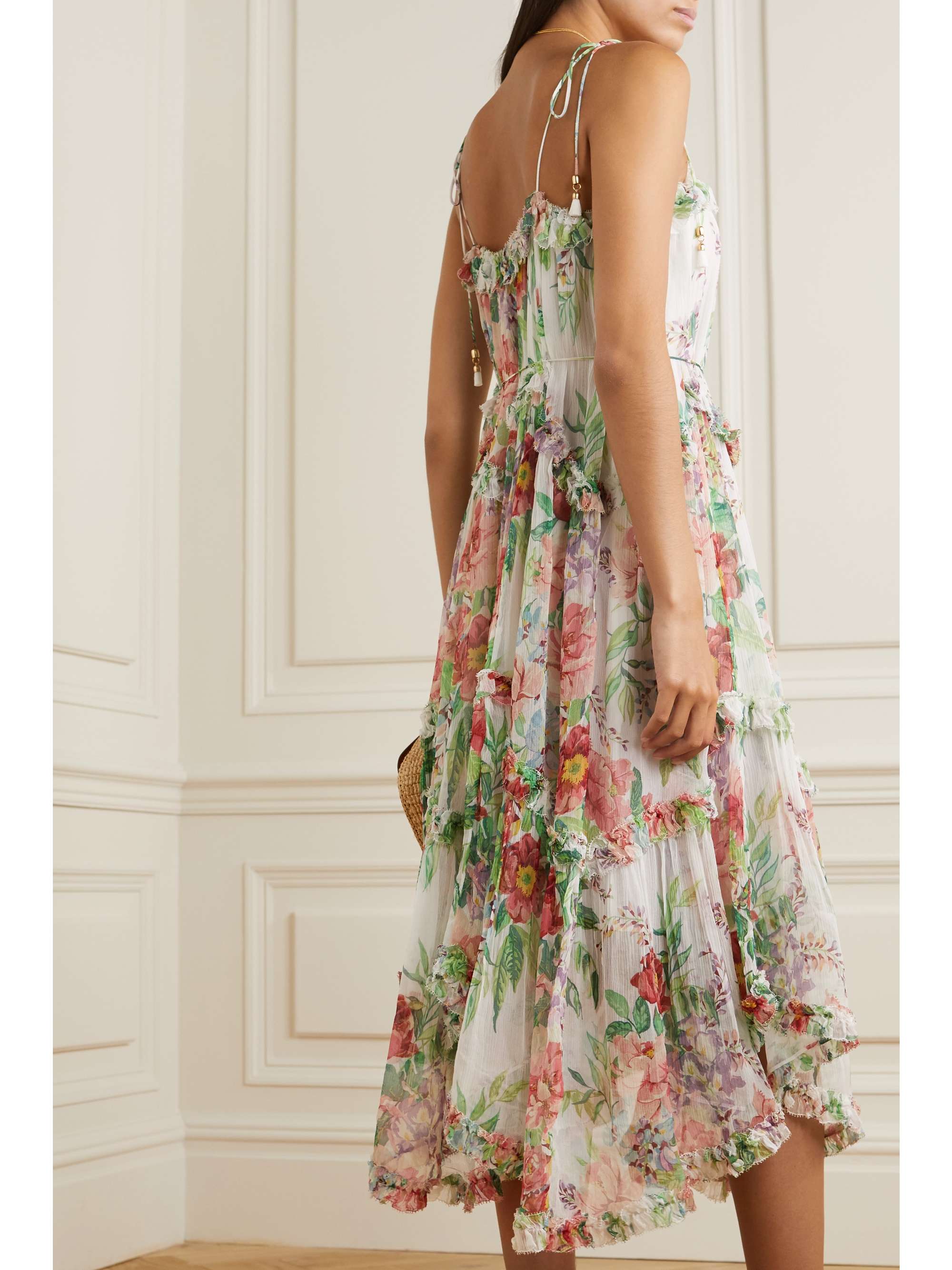 ZIMMERMANN Bellitude tasseled ruffle-trimmed silk-crepon midi dress