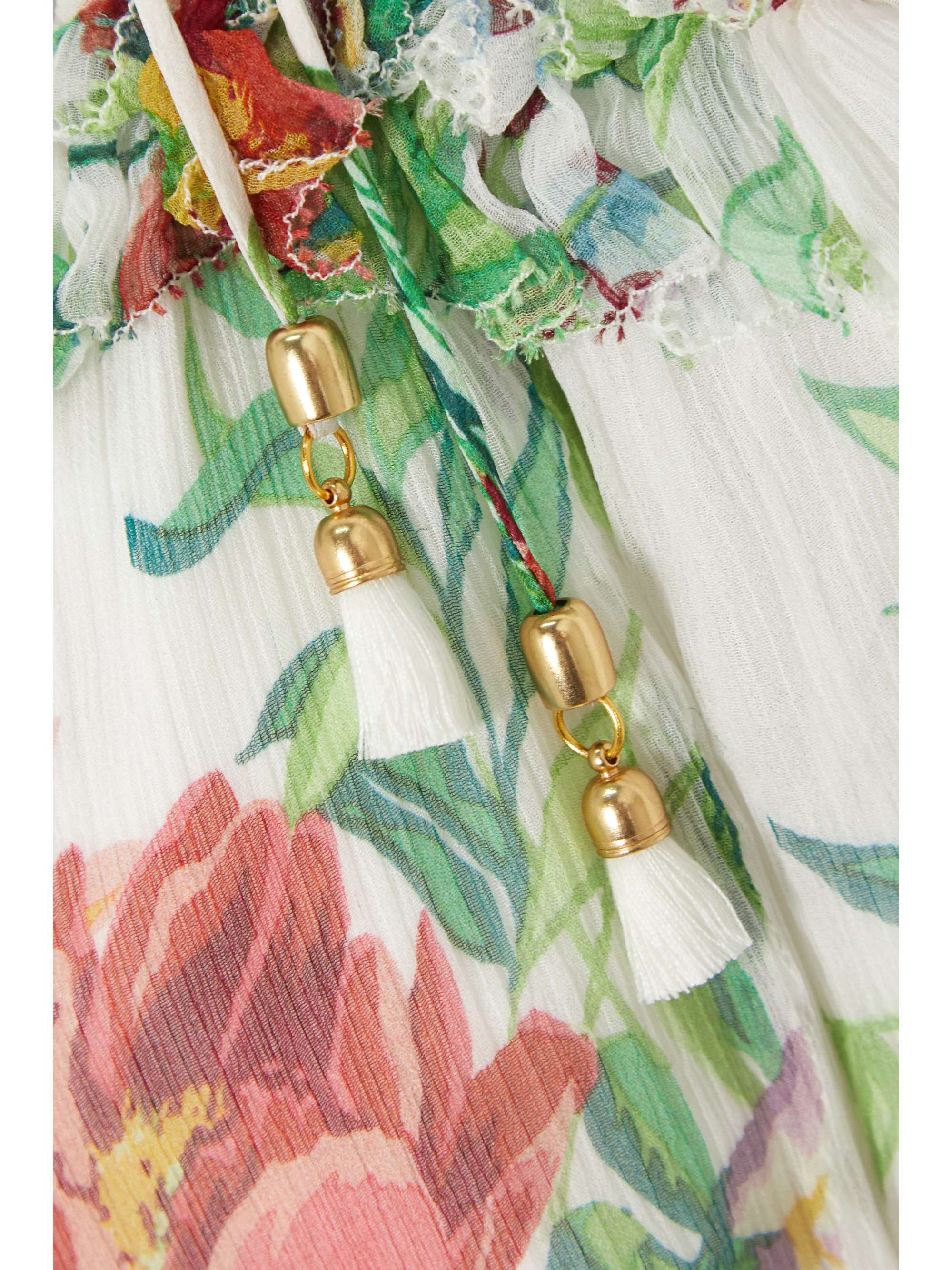 ZIMMERMANN Bellitude tasseled ruffle-trimmed silk-crepon midi dress
