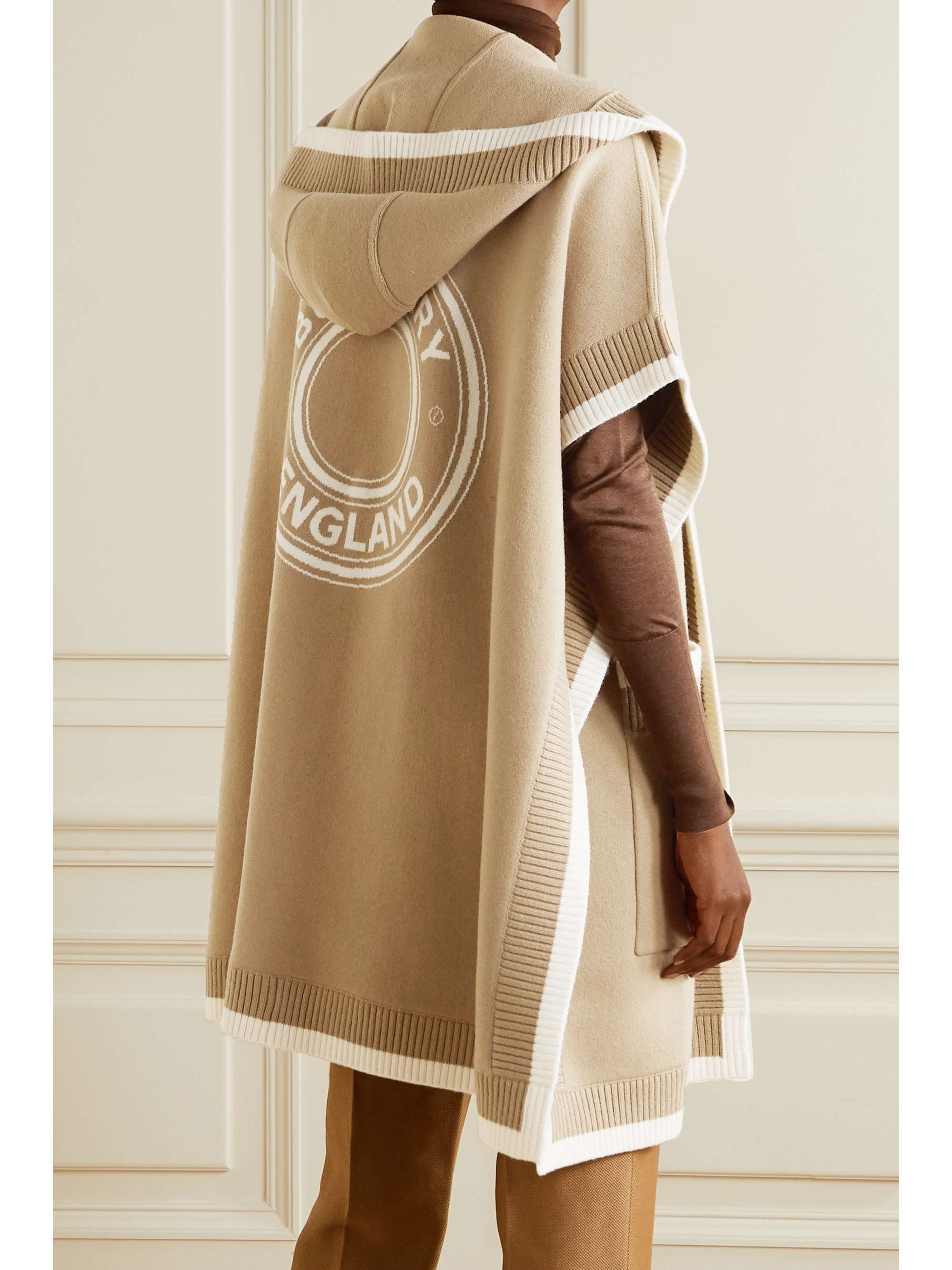 BURBERRY Hooded wool-blend jacquard cape
