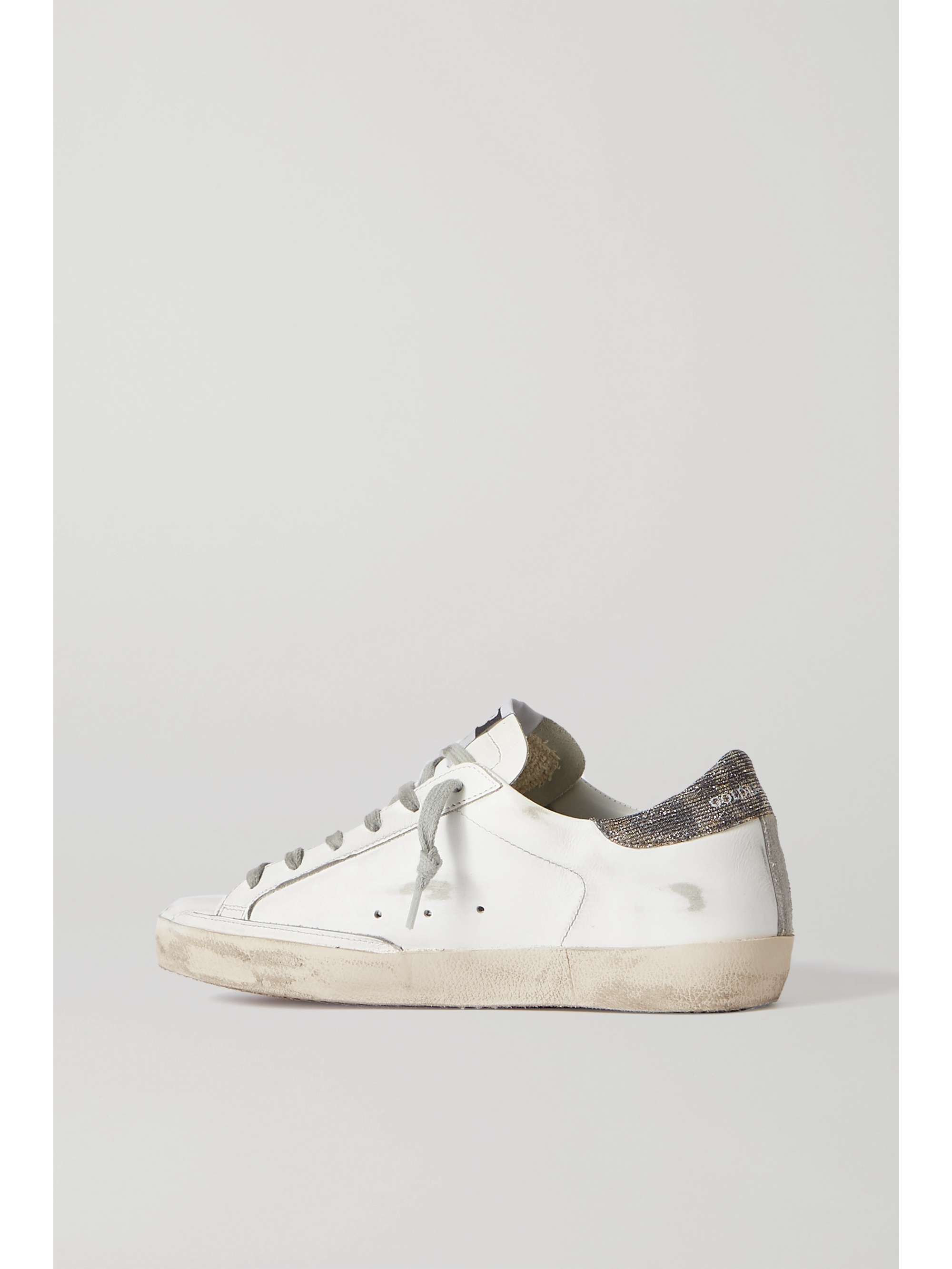 GOLDEN GOOSE Superstar distressed glittered leather sneakers