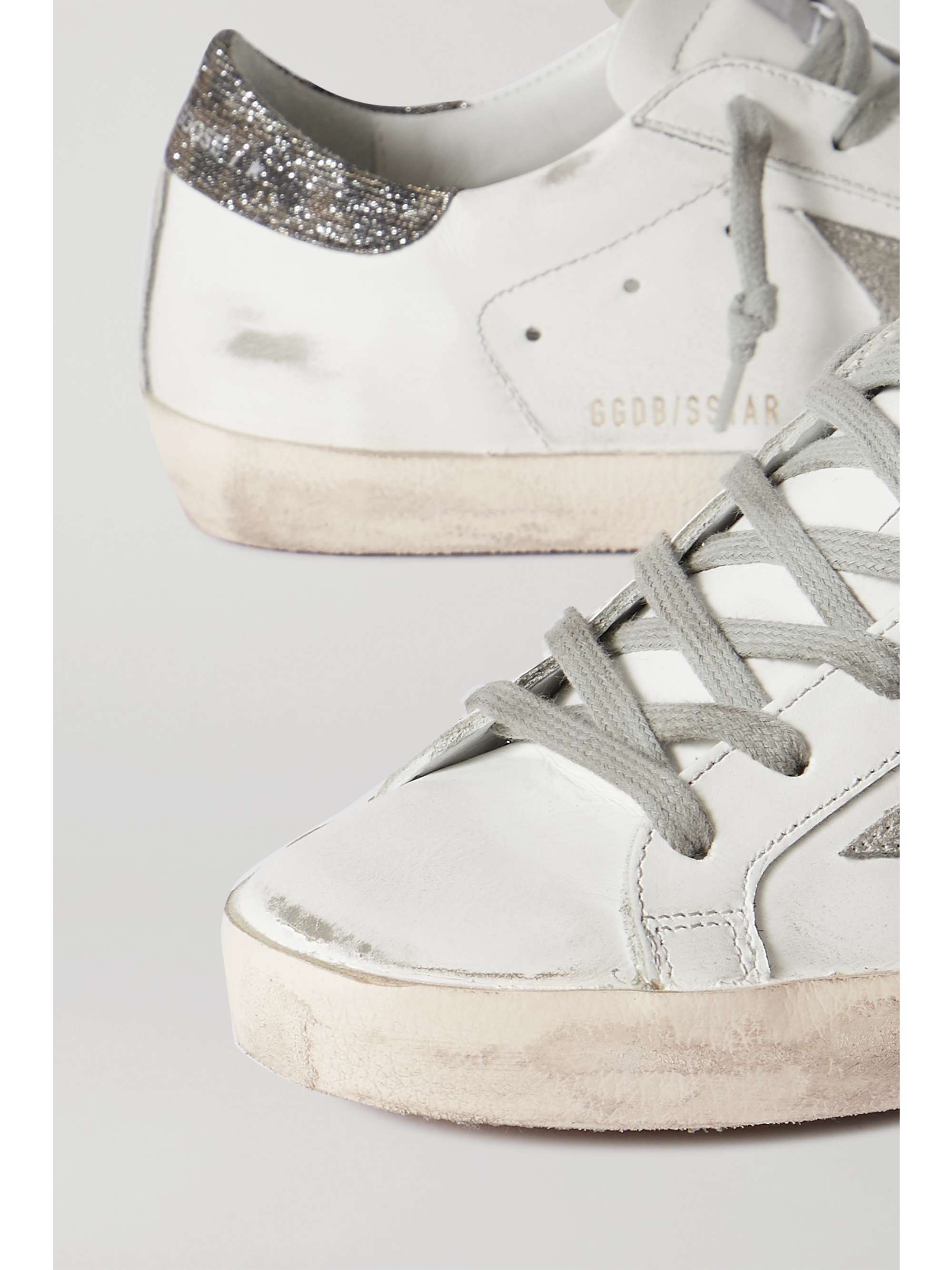 GOLDEN GOOSE Superstar distressed glittered leather sneakers