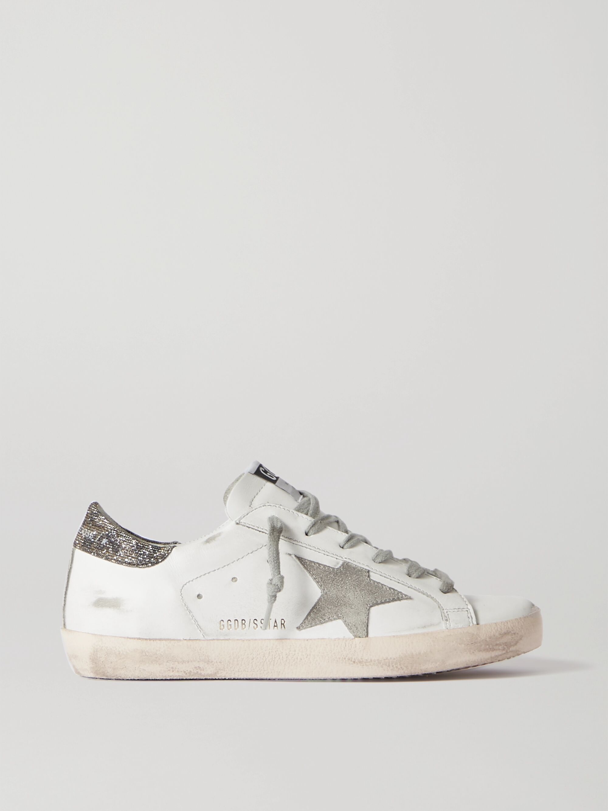 golden goose superstar distressed metallic leather and suede sneakers