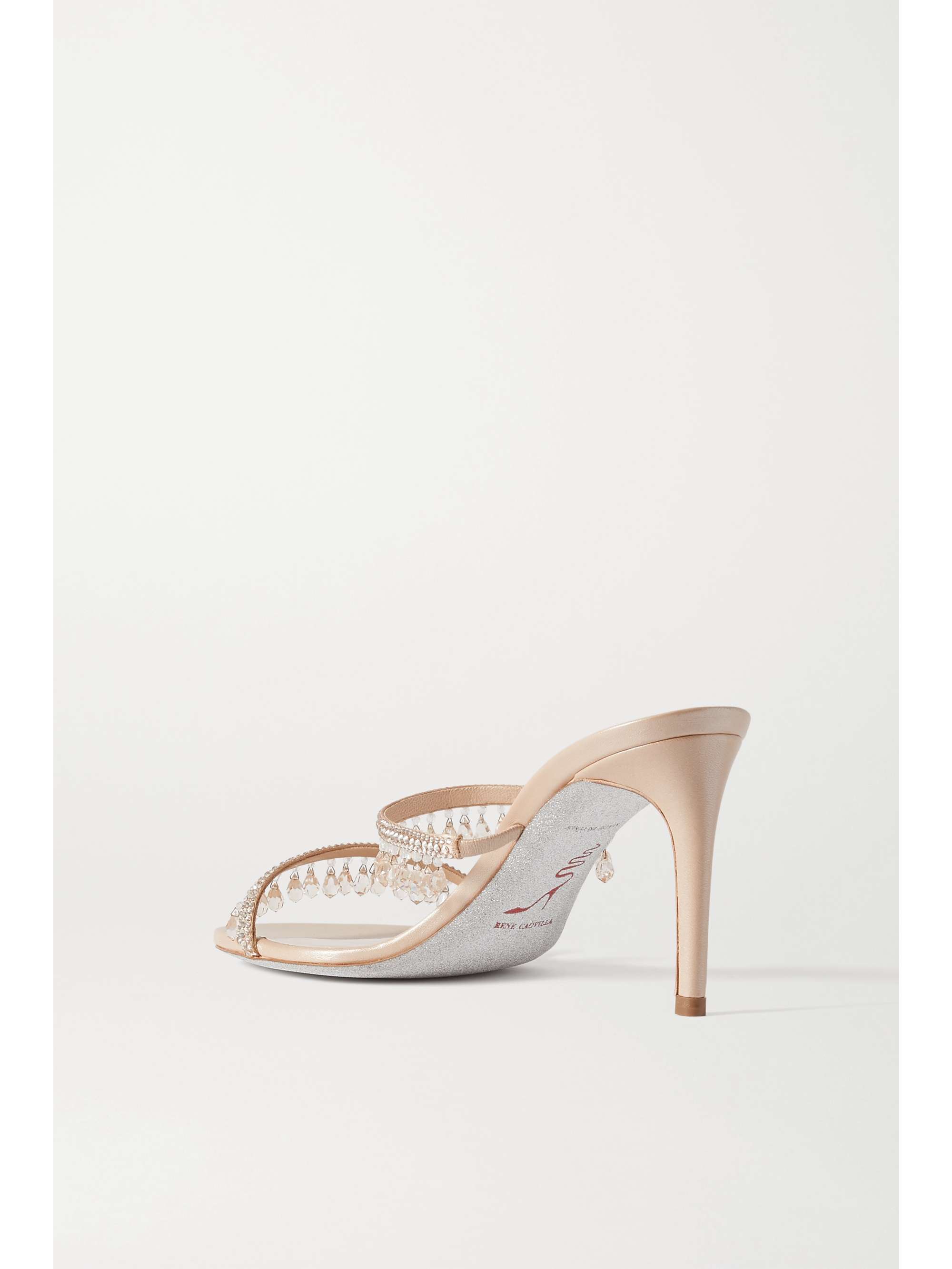 RENÉ CAOVILLA Crystal-embellished satin and metallic leather sandals