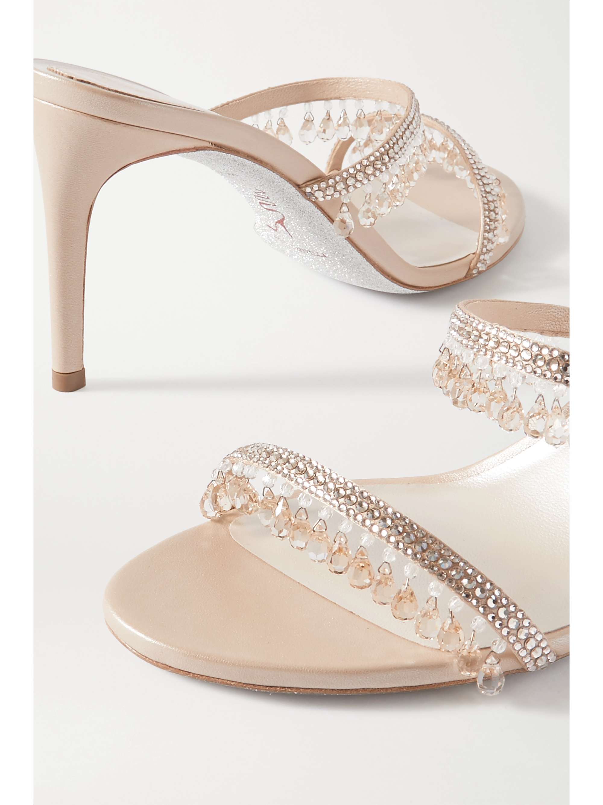 RENÉ CAOVILLA Crystal-embellished satin and metallic leather sandals