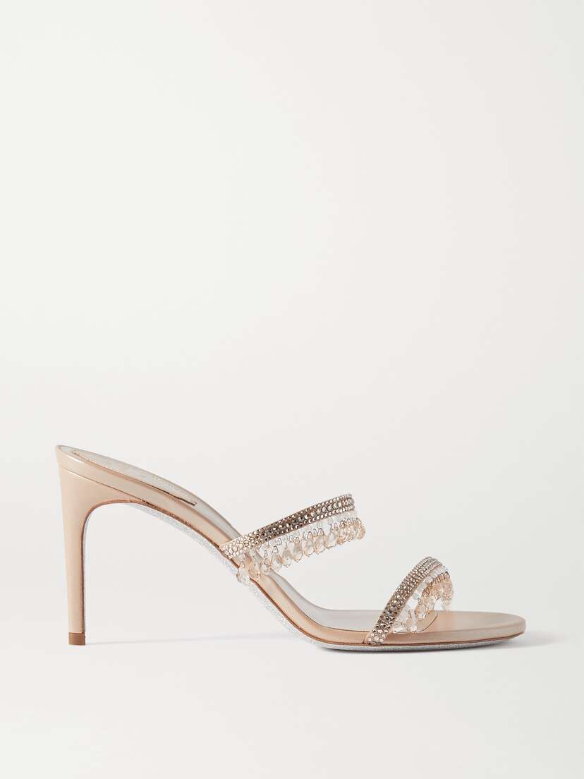 René Caovilla Crystal-embellished Satin And Metallic Leather Sandals