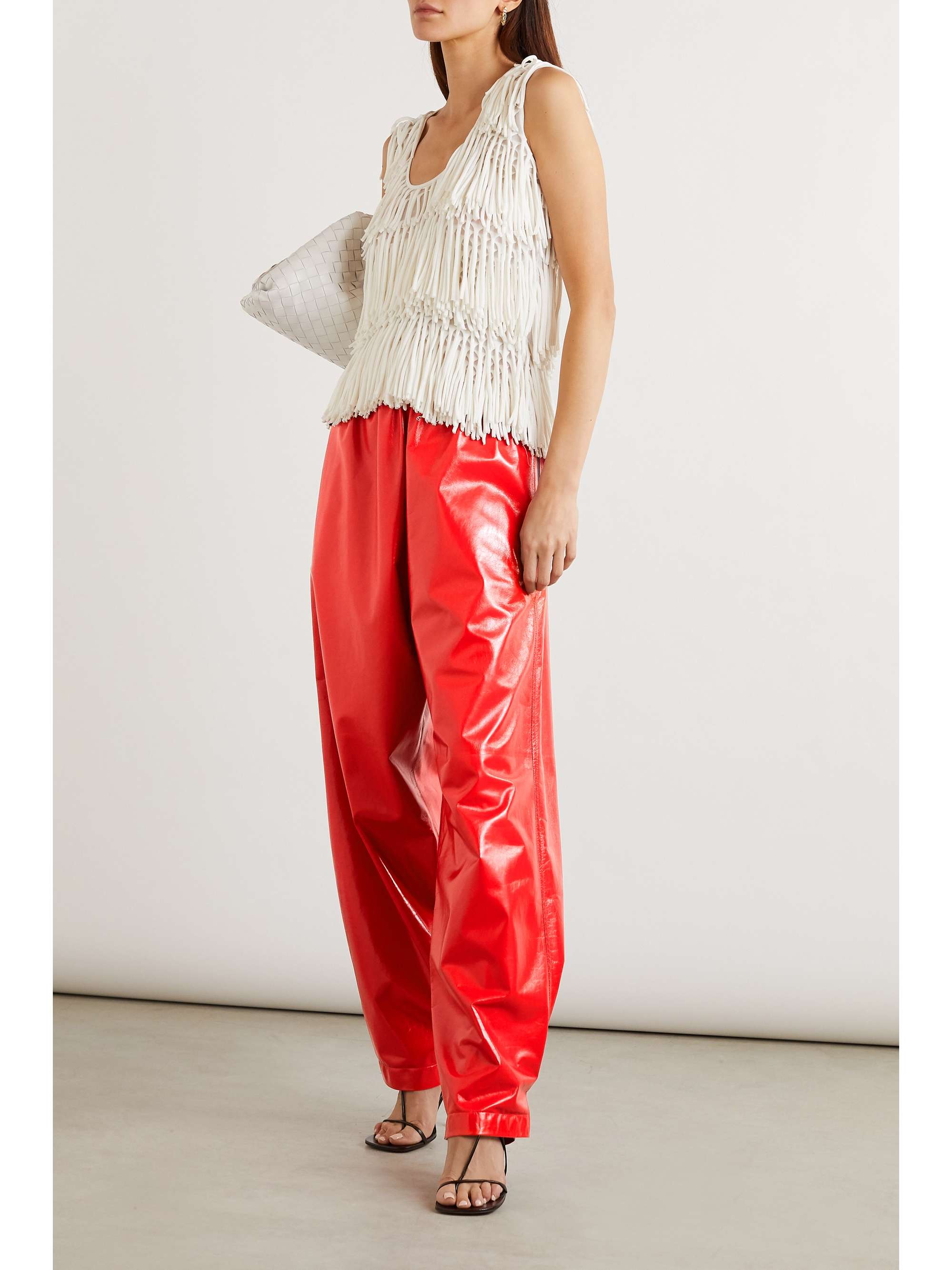 Red Crinkled glossed-leather wide-leg 
