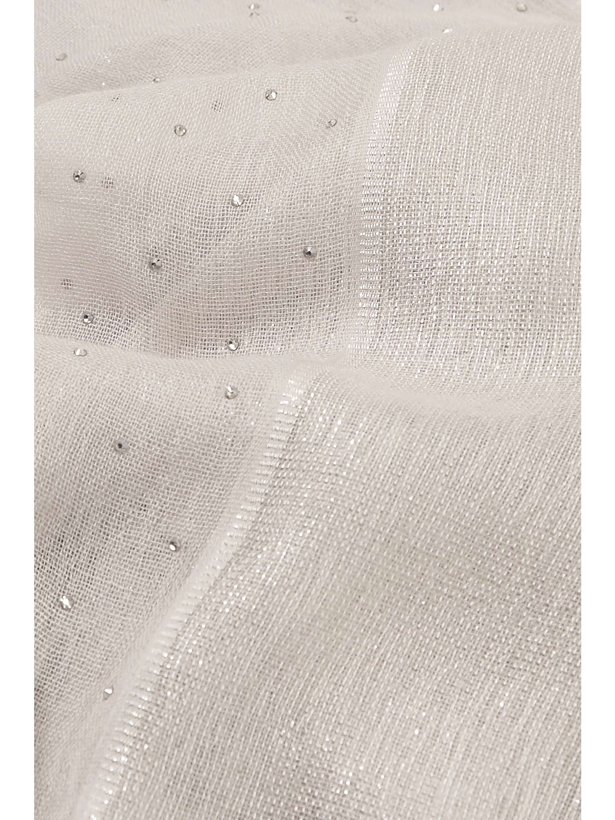 LORO PIANA Crystal-embellished metallic cashmere-blend scarf