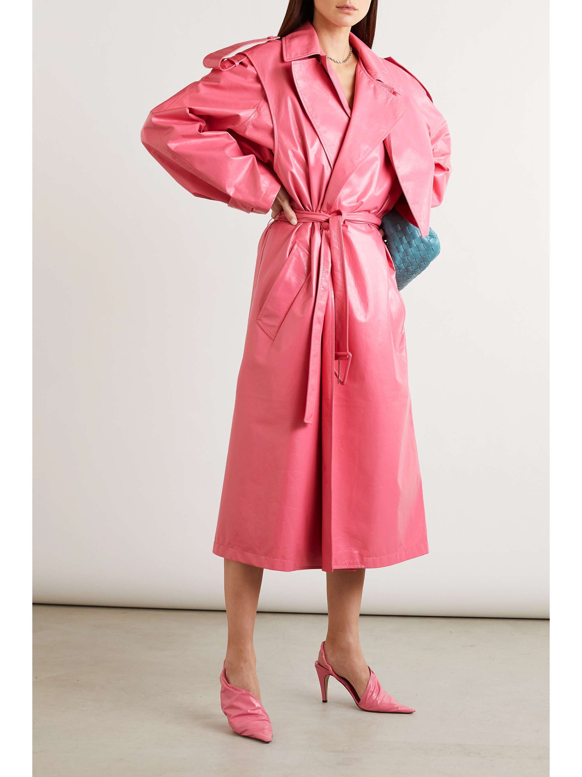 pink leather coat