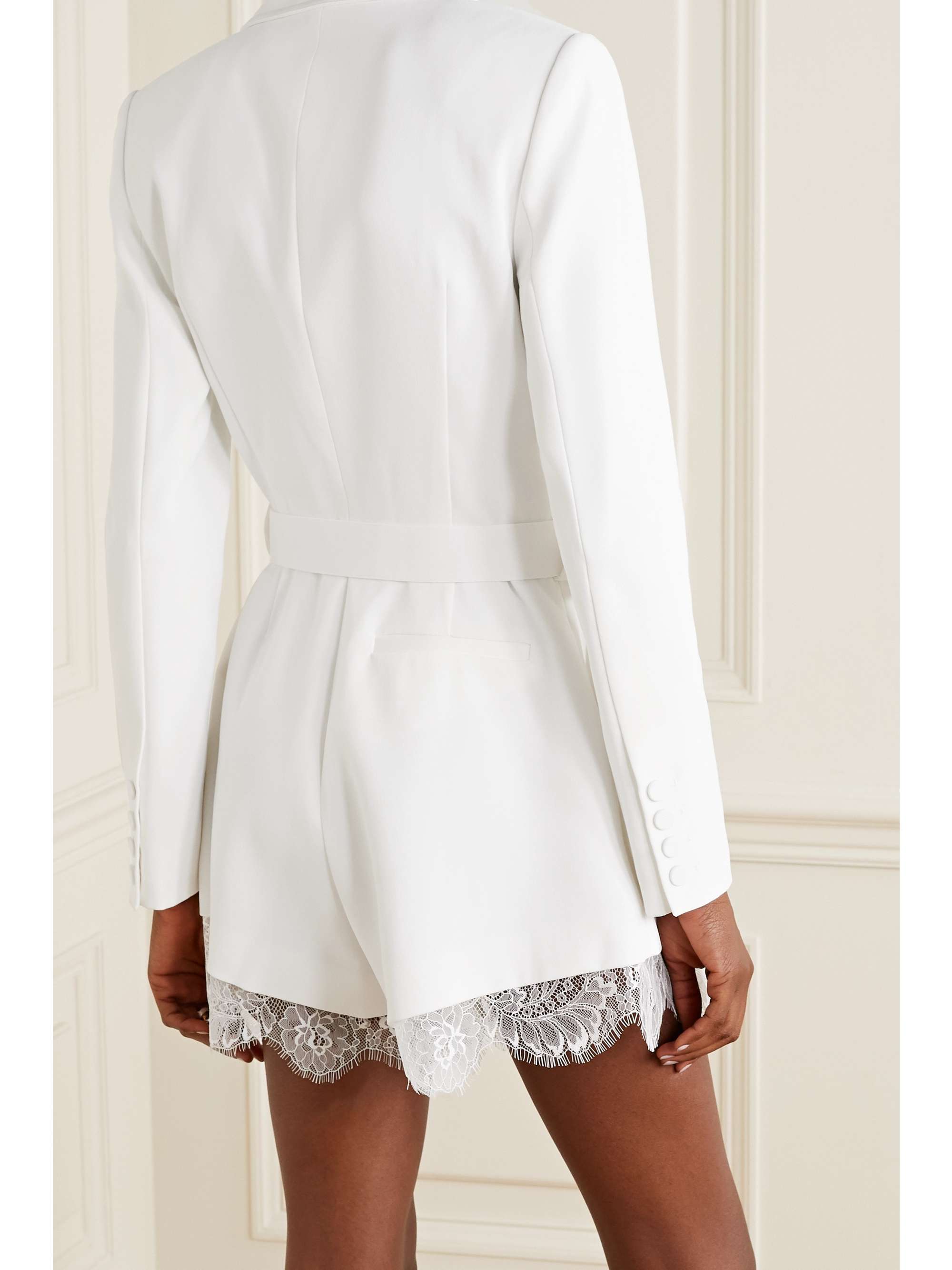 SELF-PORTRAIT Lace and satin-trimmed crepe playsuit