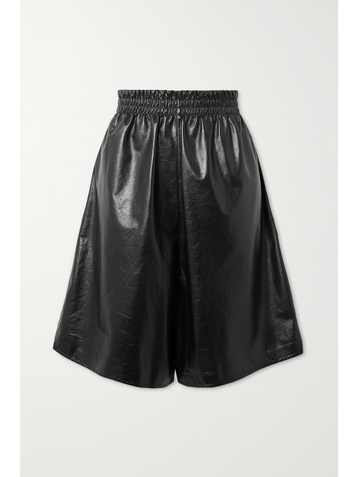 Bottega Veneta Black Leather Shiny Shorts In Black