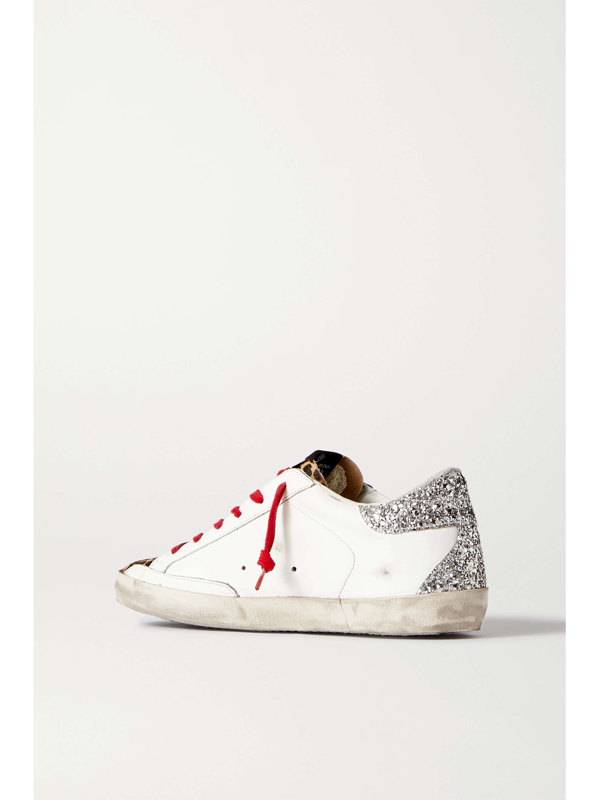 GOLDEN GOOSE Superstar distressed leopard-print calf hair, leather and suede sneakers