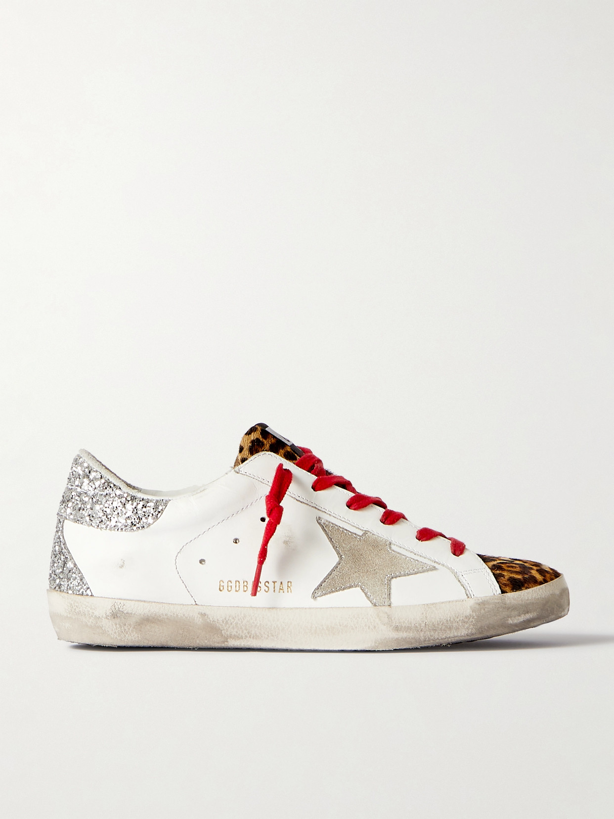 GOLDEN GOOSE SUPERSTAR DISTRESSED LEOPARD-PRINT CALF HAIR, LEATHER AND SUEDE SNEAKERS