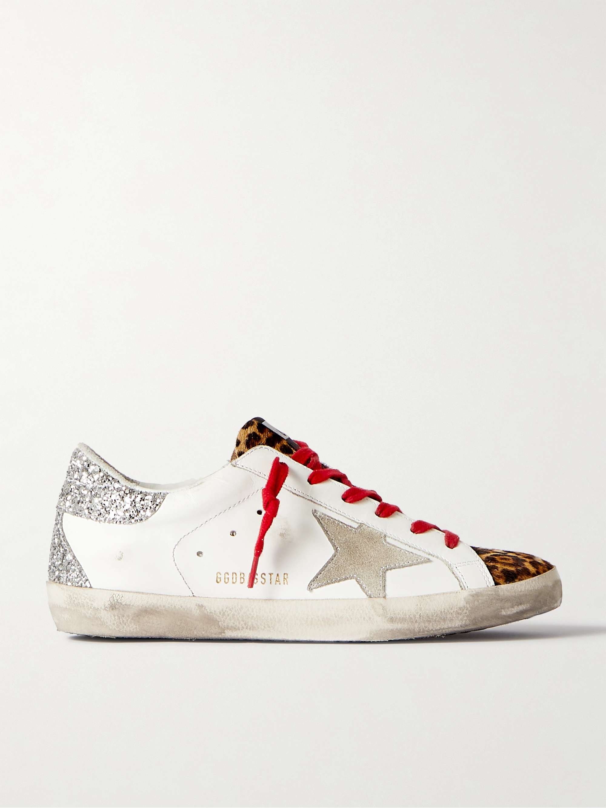 White Superstar distressed leopard-print hair, leather and suede | GOLDEN GOOSE | NET-A-PORTER