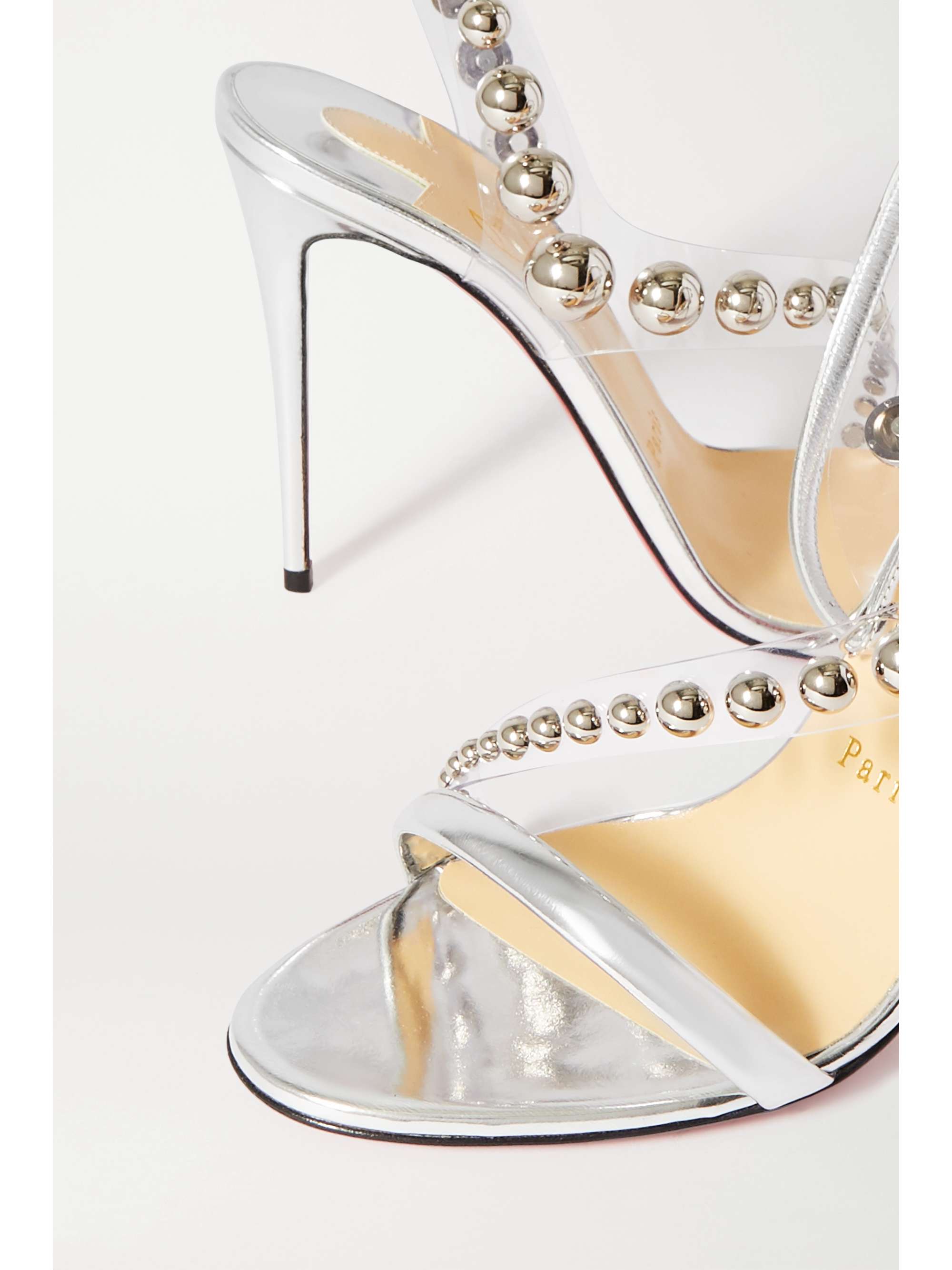 CHRISTIAN LOUBOUTIN Sandales en PVC et en cuir métallisé à clous Corinetta 100