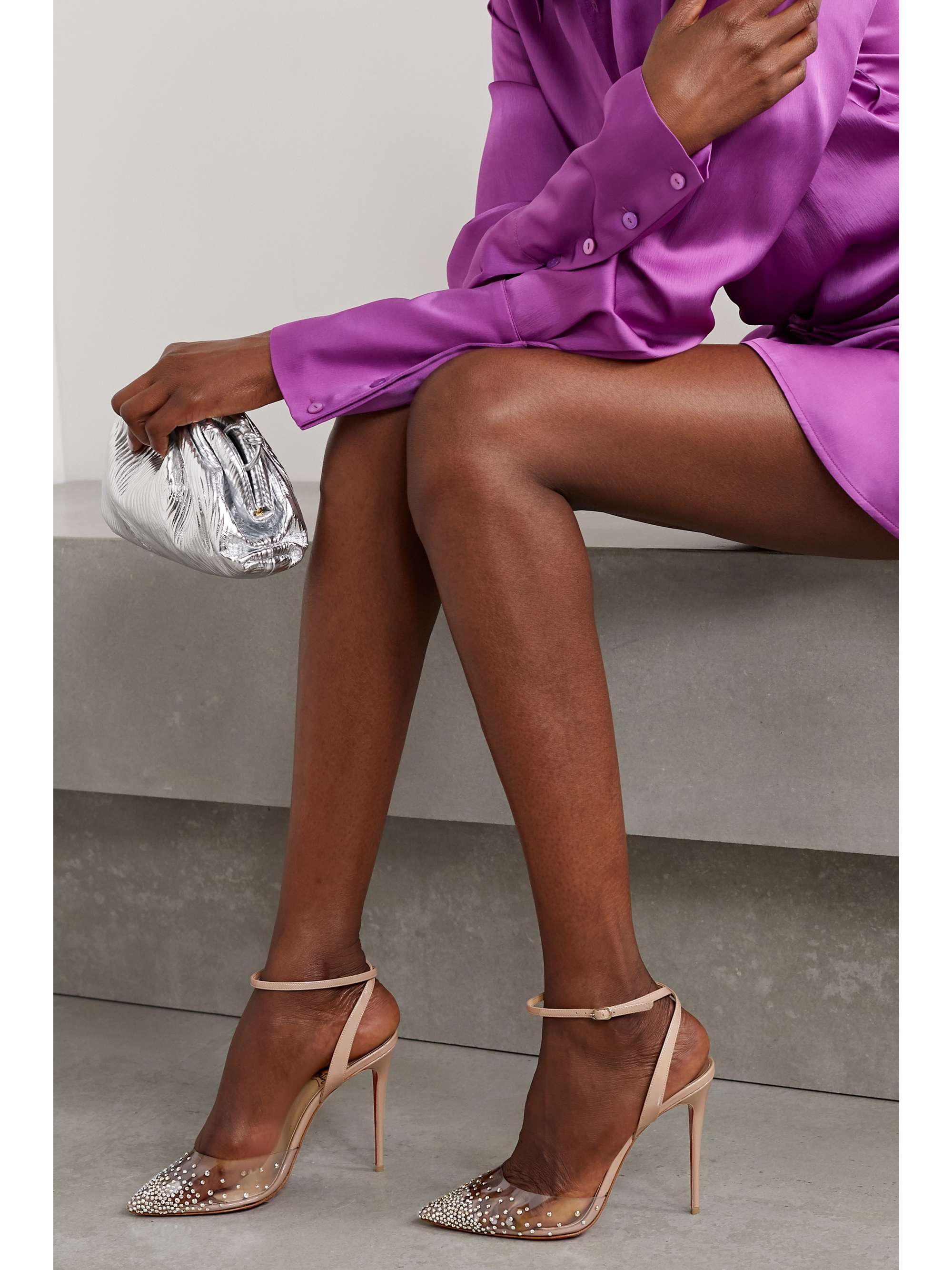 christian louboutin degrastrassita embellished pvc & leather pumps