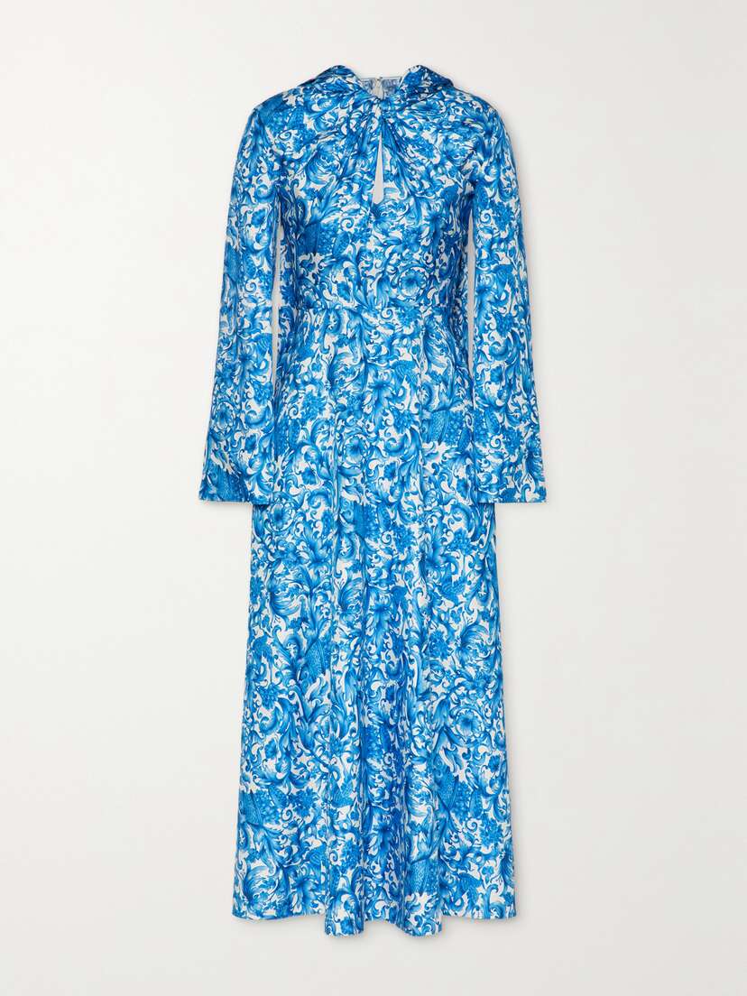 Valentino Garavani Tie-neck Printed Silk Midi Dress
