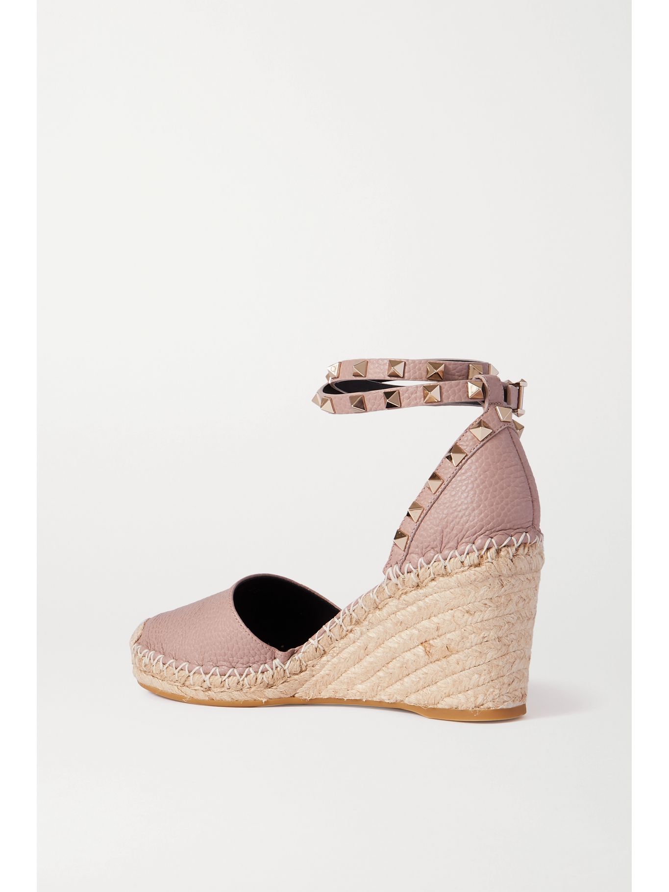 Neutral Valentino Garavani Rockstud 85 textured-leather wedge espadrilles | VALENTINO | NET-A-PORTER