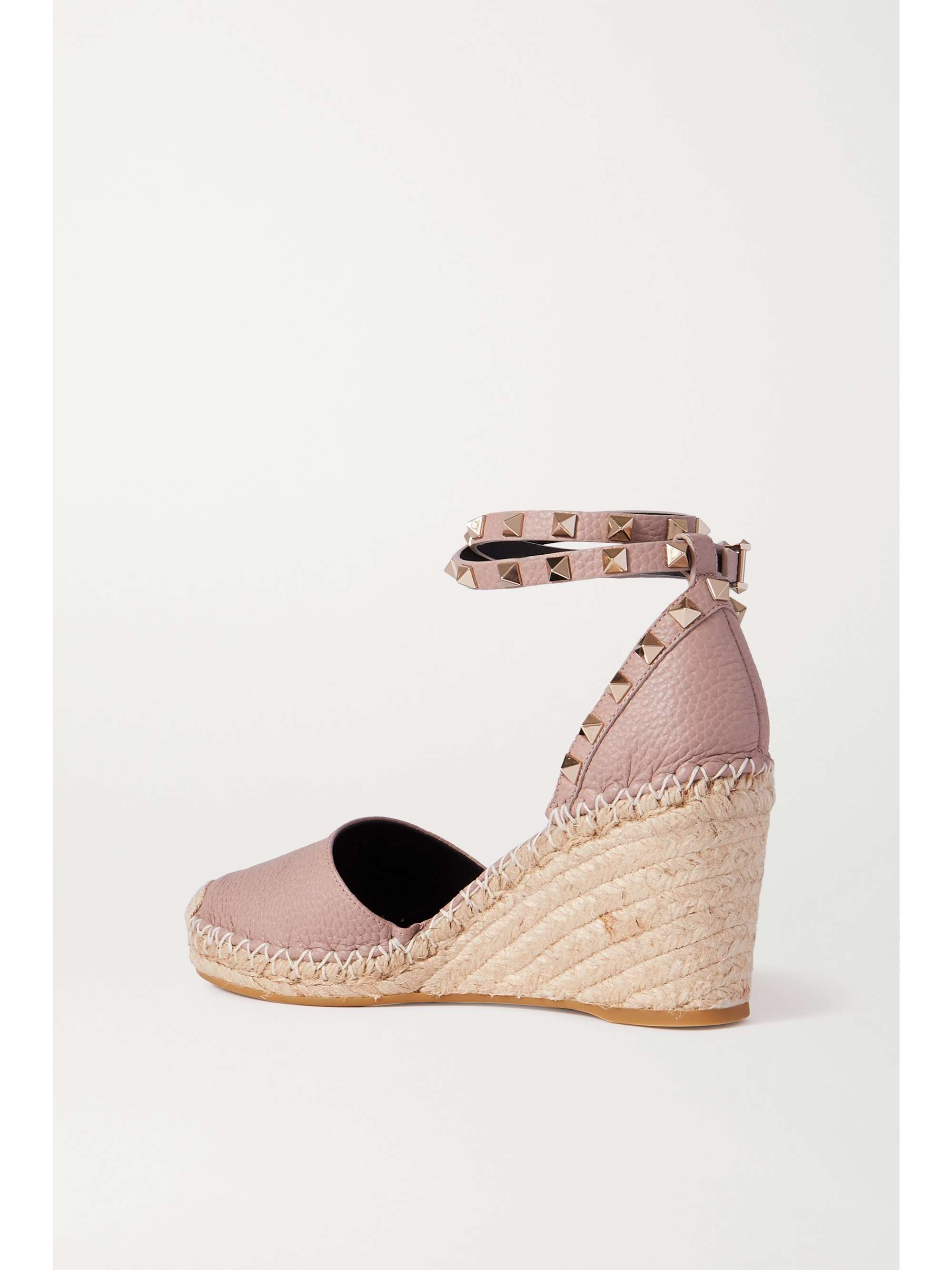 VALENTINO GARAVANI Valentino Garavani Rockstud 85 textured-leather wedge espadrilles