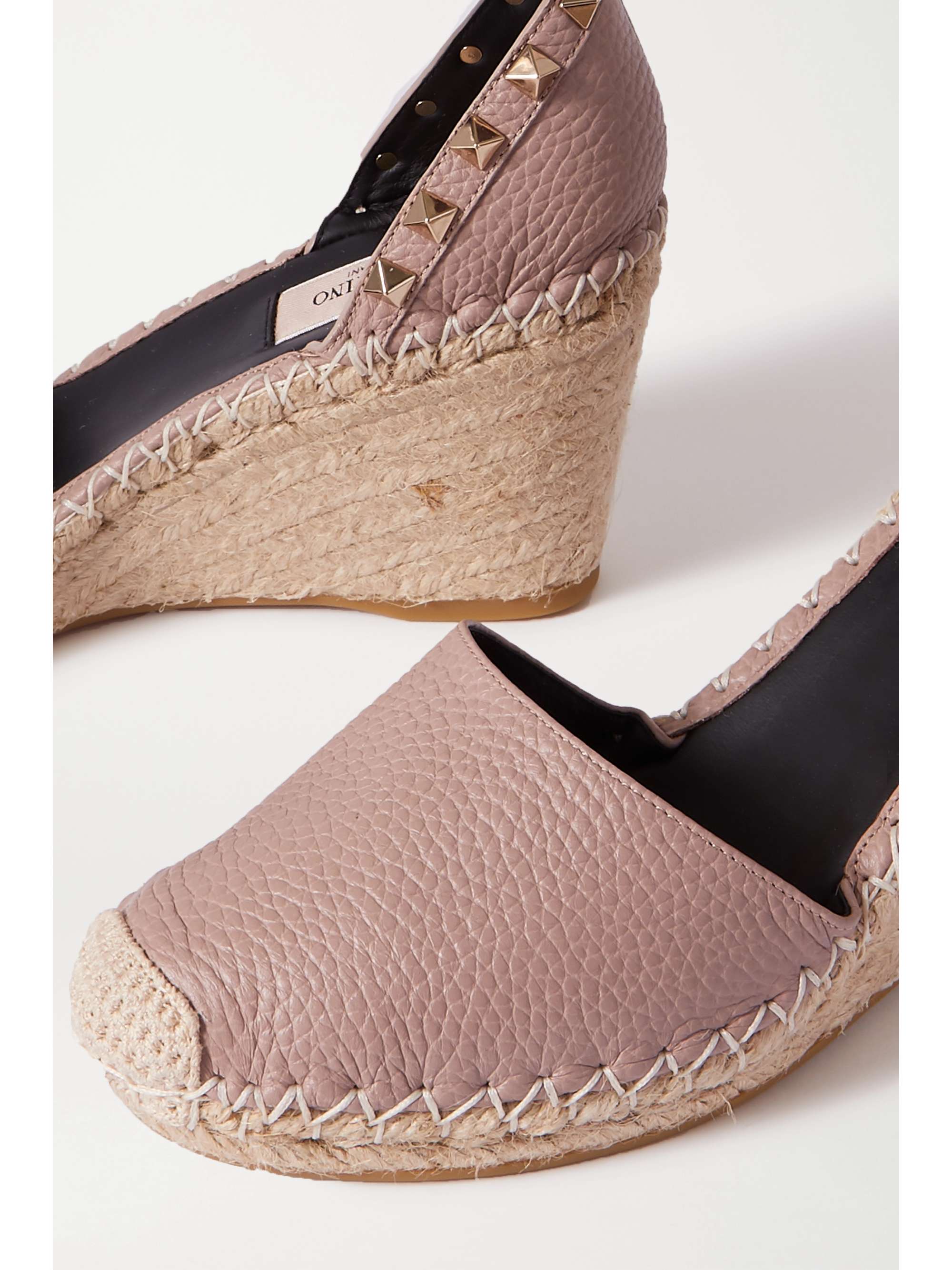 VALENTINO GARAVANI Valentino Garavani Rockstud 85 textured-leather wedge espadrilles