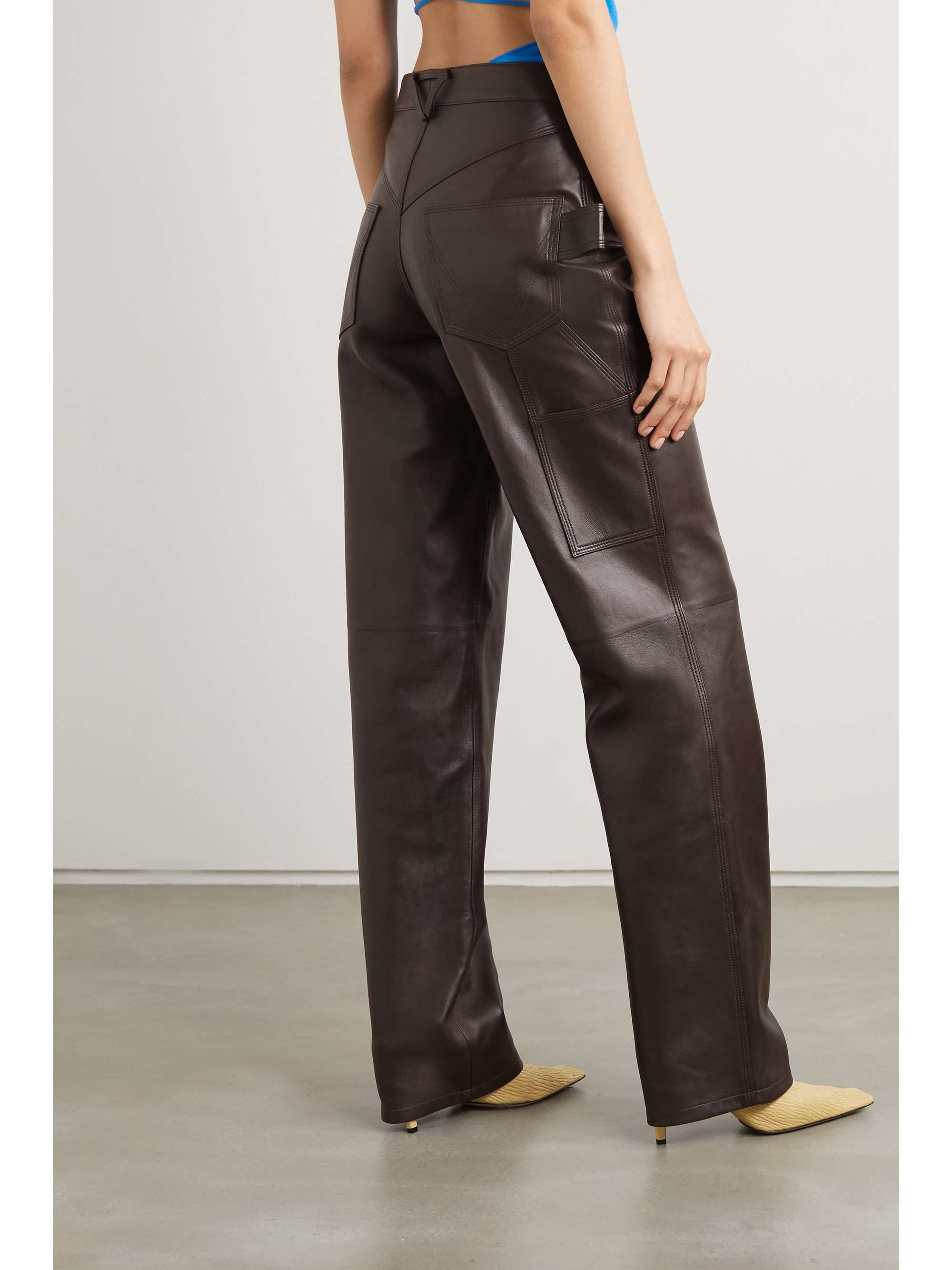 Brown Leather straight-leg pants 