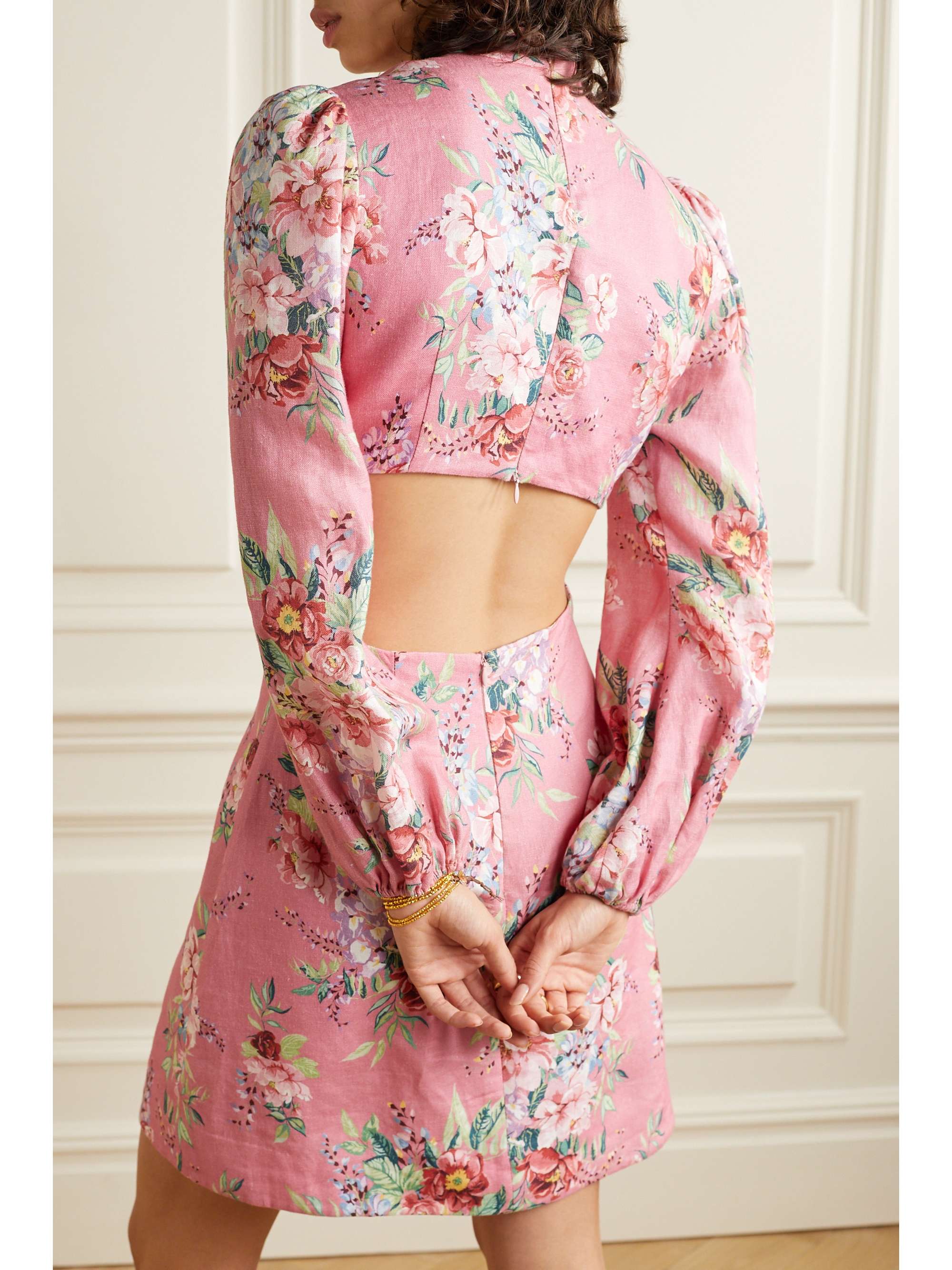 ZIMMERMANN Bellitude cutout floral-print linen mini dress