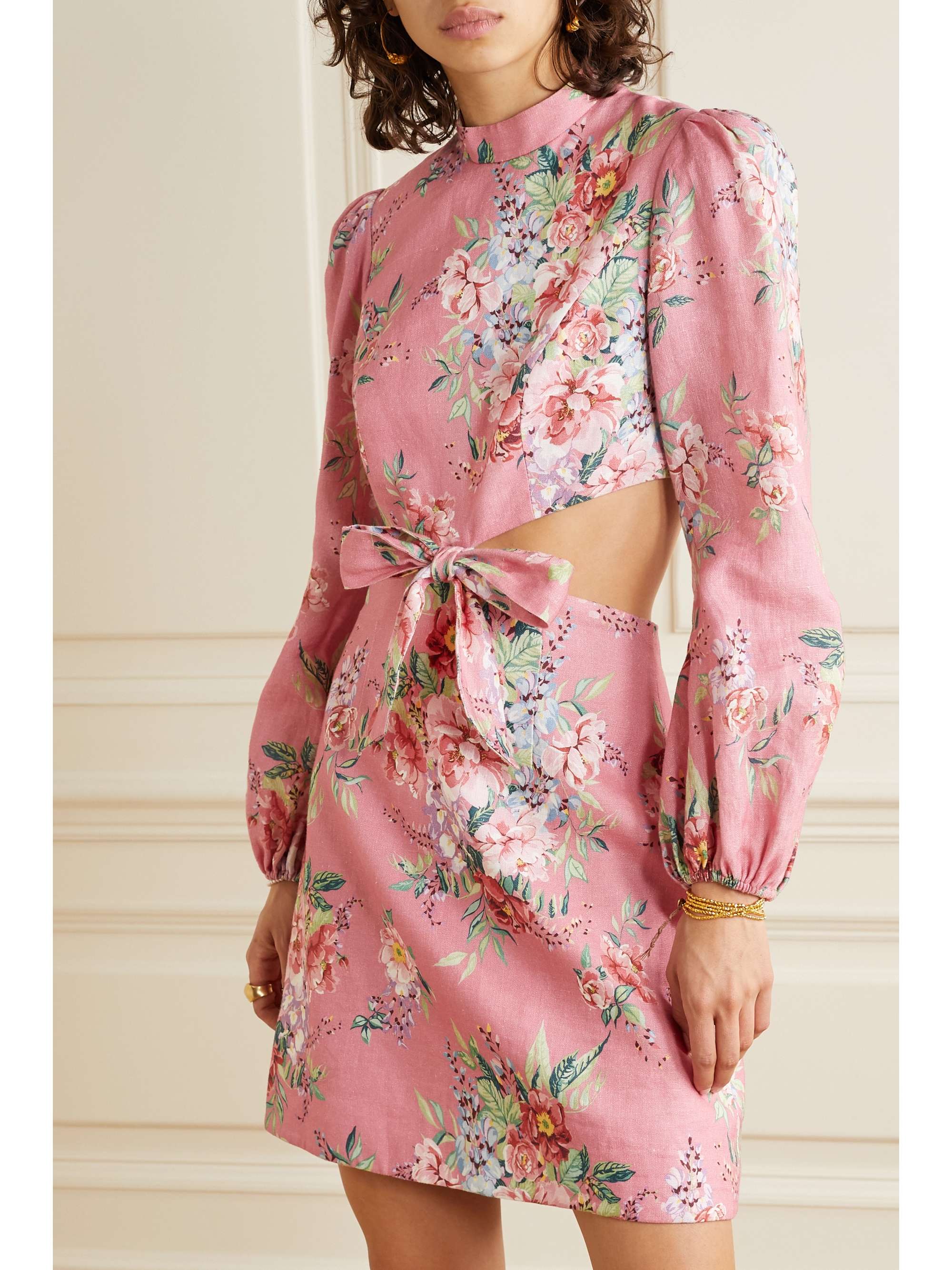 ZIMMERMANN Bellitude cutout floral-print linen mini dress