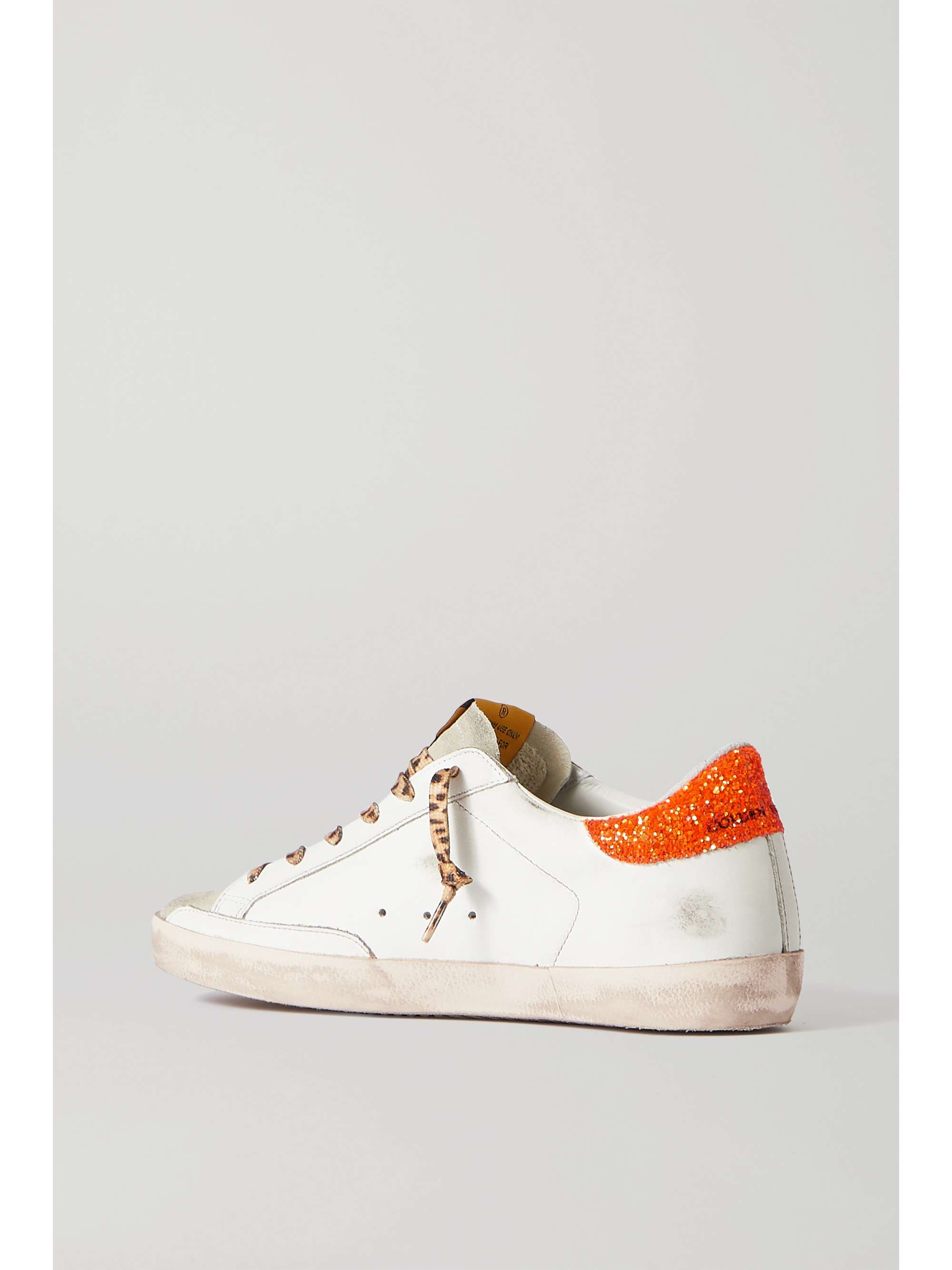 GOLDEN GOOSE Superstar glittered distressed leather and suede sneakers
