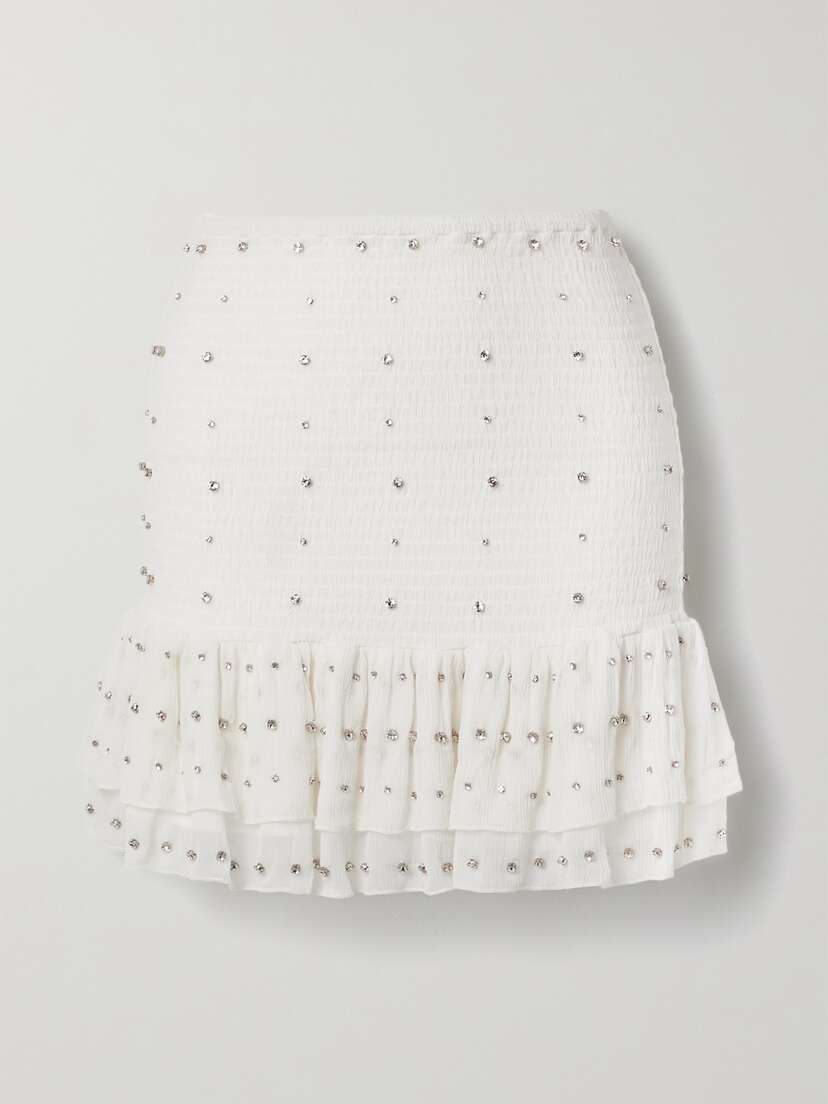 Retrofête Lucille Crystal-embellished Shirred Silk-crepon Mini Skirt - x large