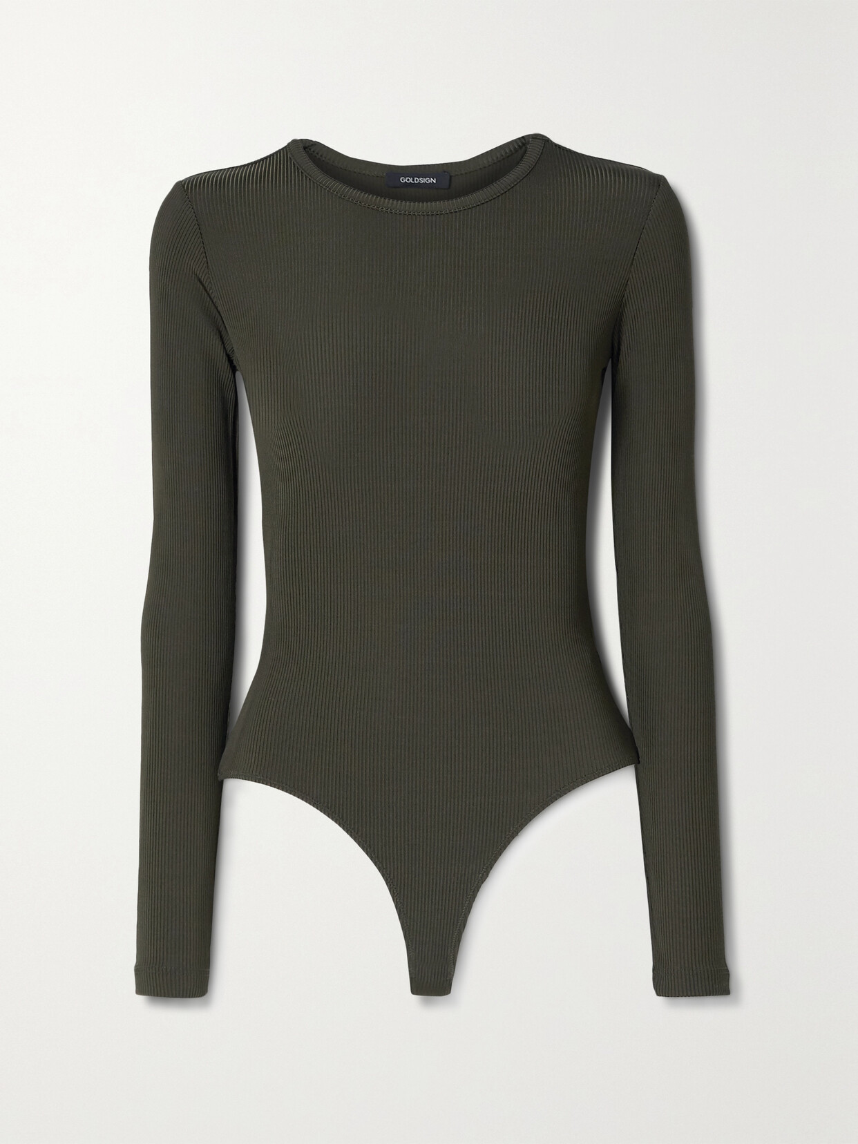 GOLDSIGN Jigsaw Cutout Ribbed Stretch-jersey Thong Bodysuit - Green