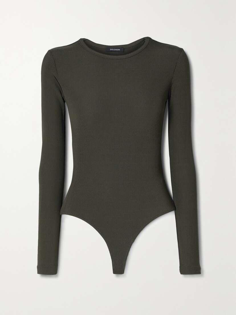 GOLDSIGN Jigsaw Cutout Ribbed Stretch-jersey Thong Bodysuit