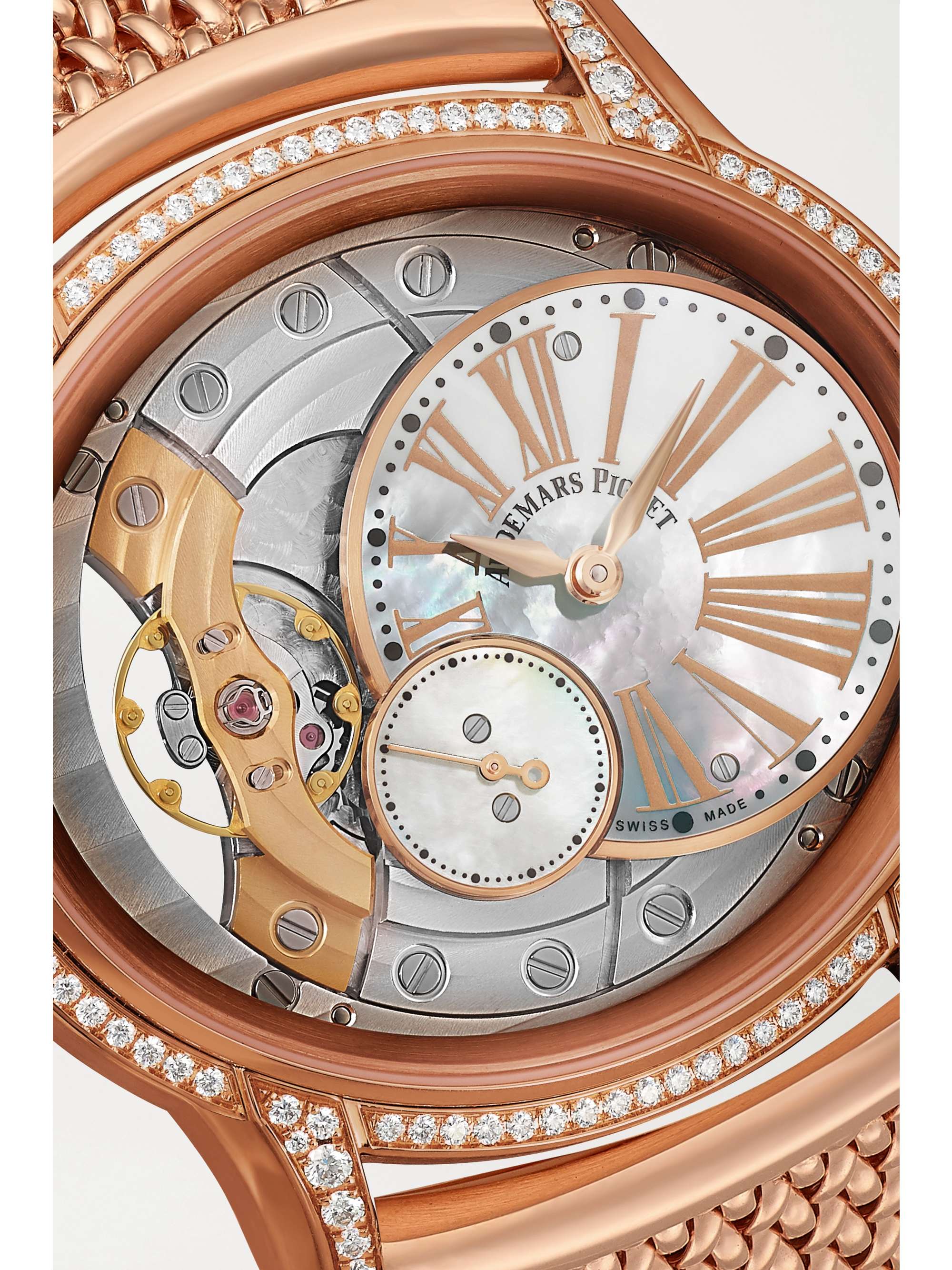 AUDEMARS PIGUET Millenary 39.5mm 18-karat pink gold, diamond and mother-of-pearl watch