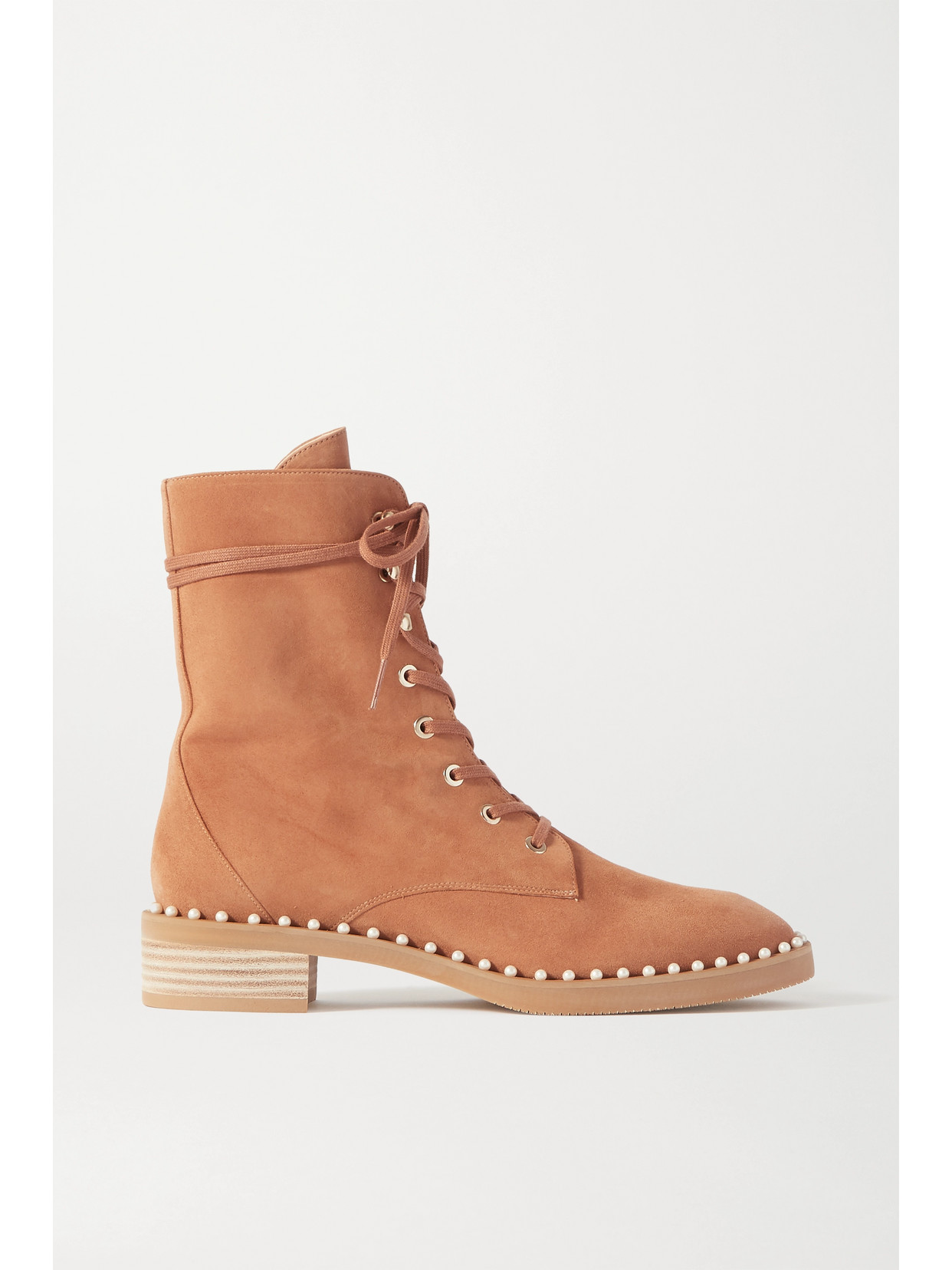 STUART WEITZMAN SONDRA FAUX PEARL-EMBELLISHED SUEDE ANKLE BOOTS