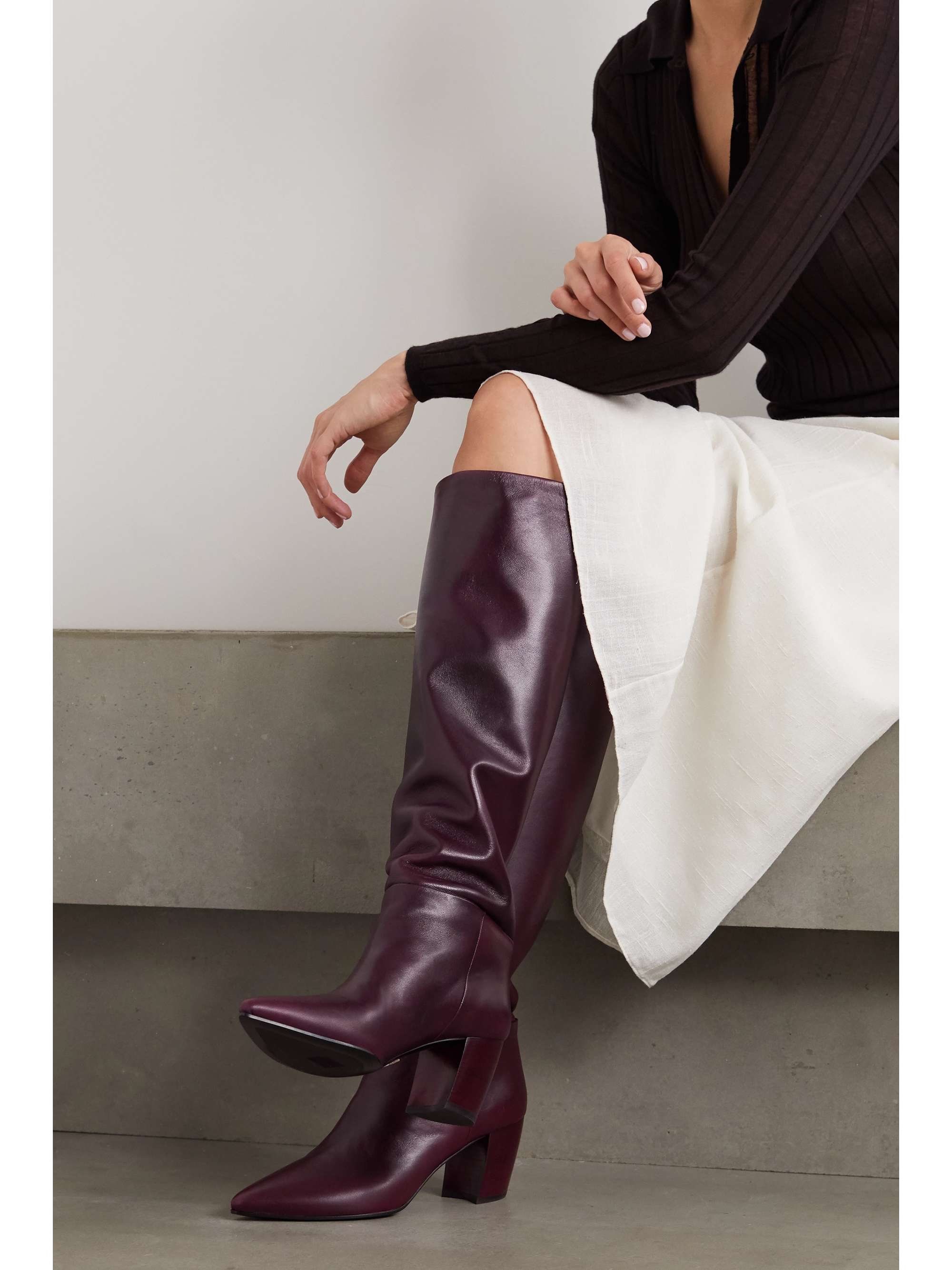 burgundy knee high boots