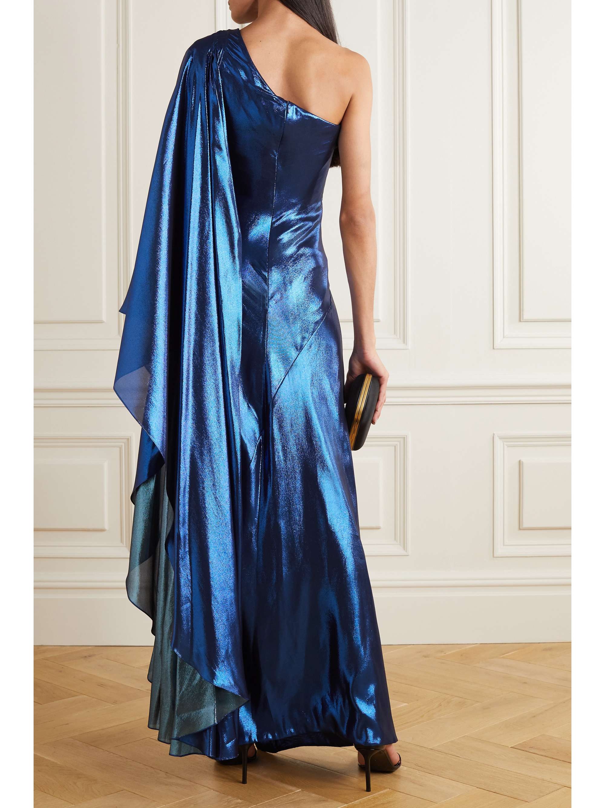 SEMSEM One-sleeve draped silk-blend lamé gown