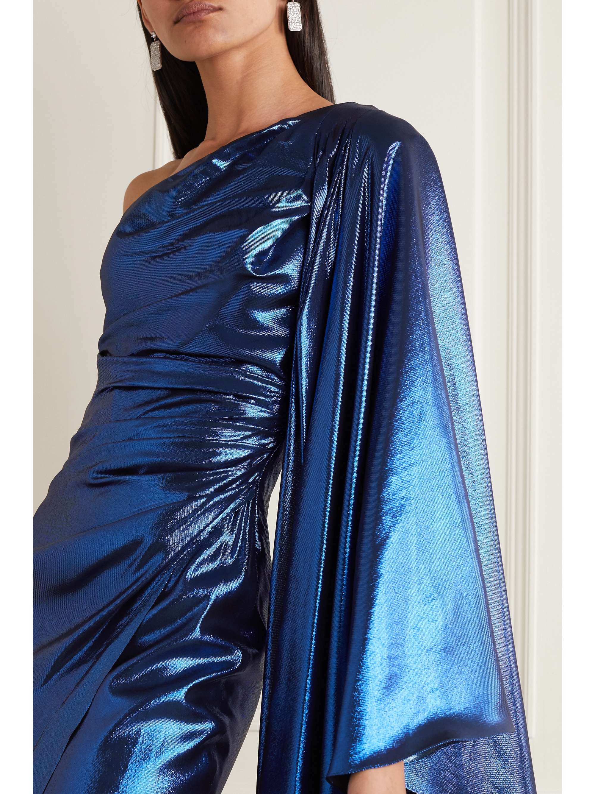 SEMSEM One-sleeve draped silk-blend lamé gown