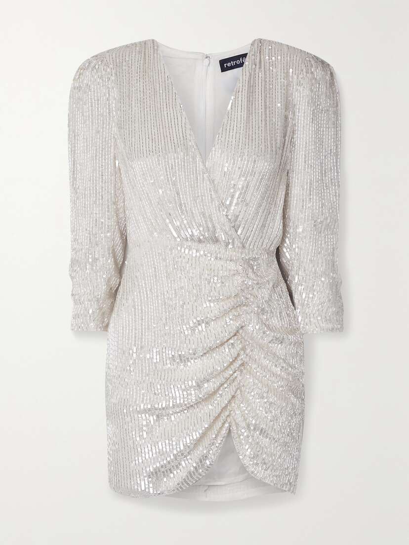 Retrofête Stacey Gathered Embellished Chiffon Mini Dress - x large