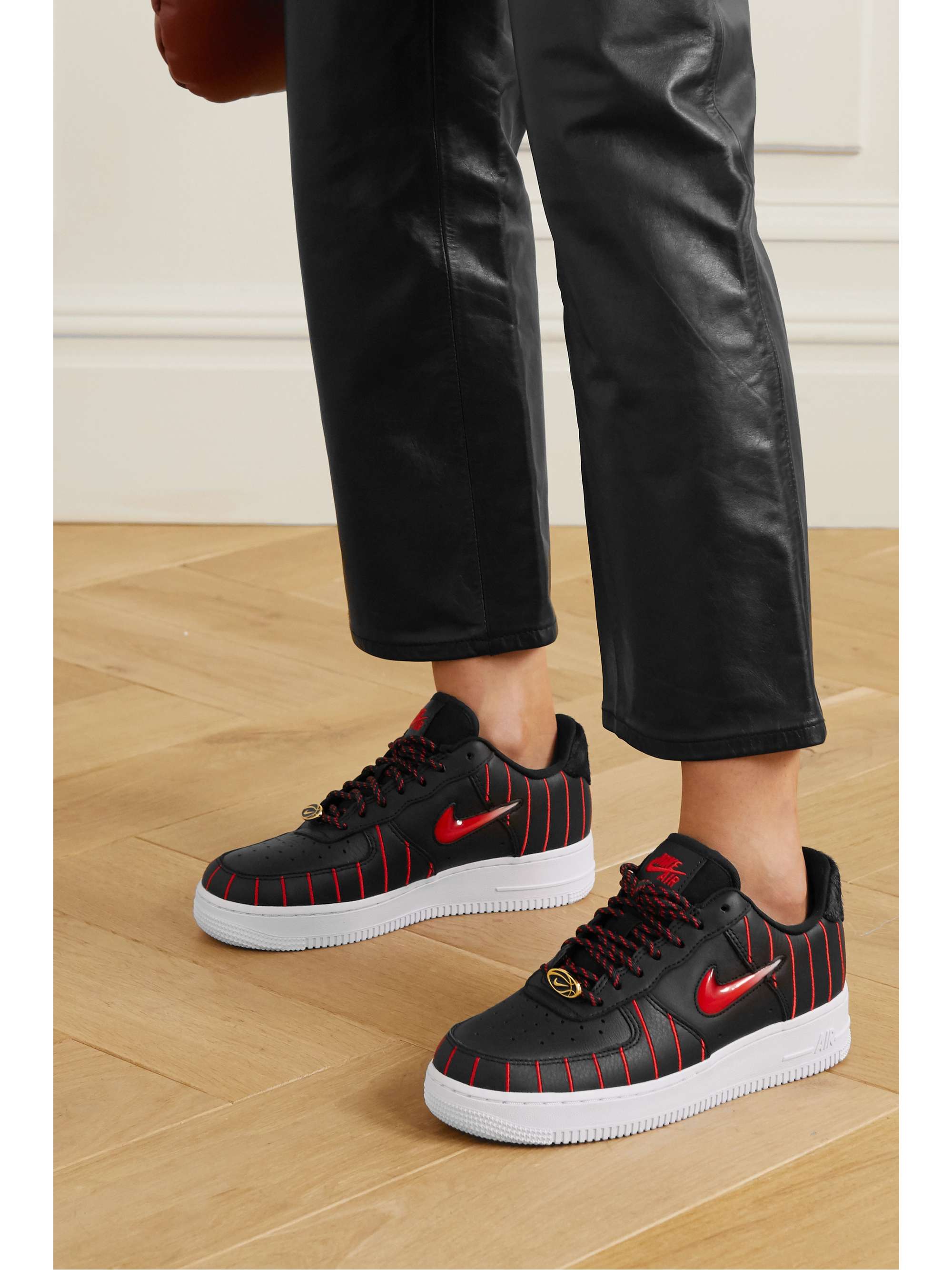 NIKE Air Force 1 Jewel QS pinstriped leather sneakers