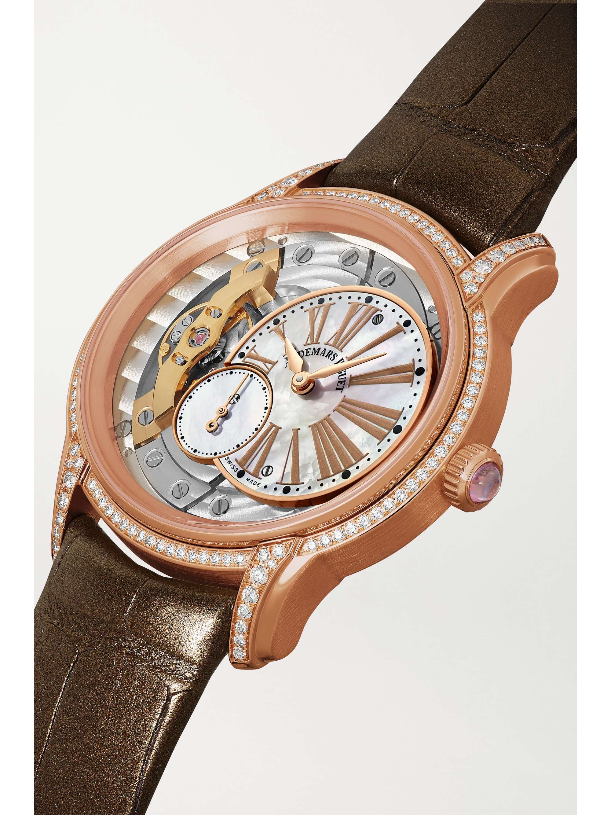 AUDEMARS PIGUET Millenary 39.5mm 18-karat pink gold, alligator, diamond and mother-of-pearl watch