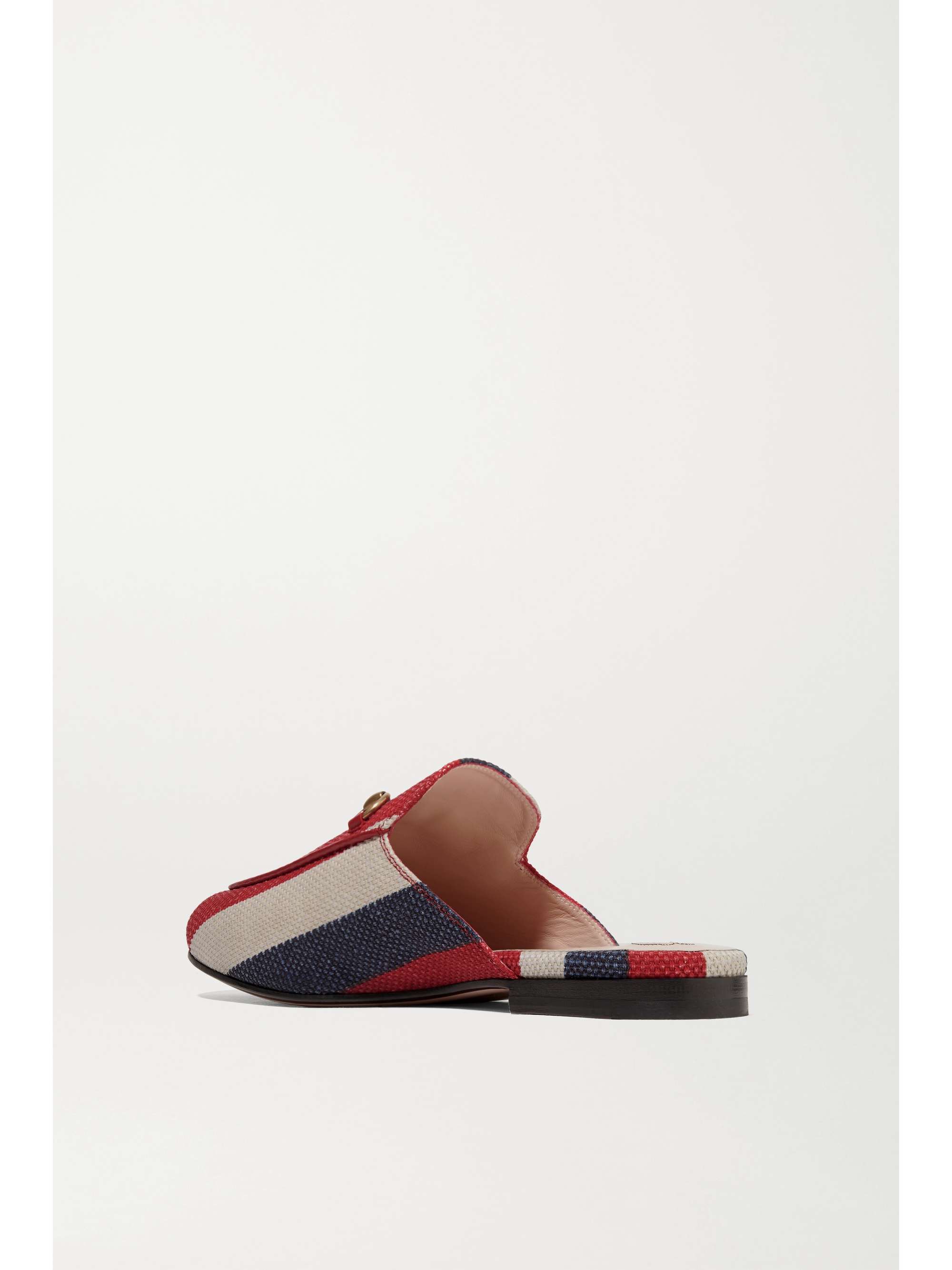 GUCCI Princetown horsebit-detailed striped canvas slippers